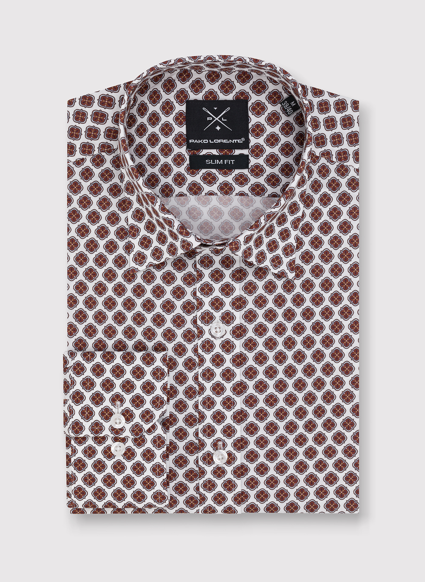 Casualowa koszula męska w brązowy wzór - Pako Lorente