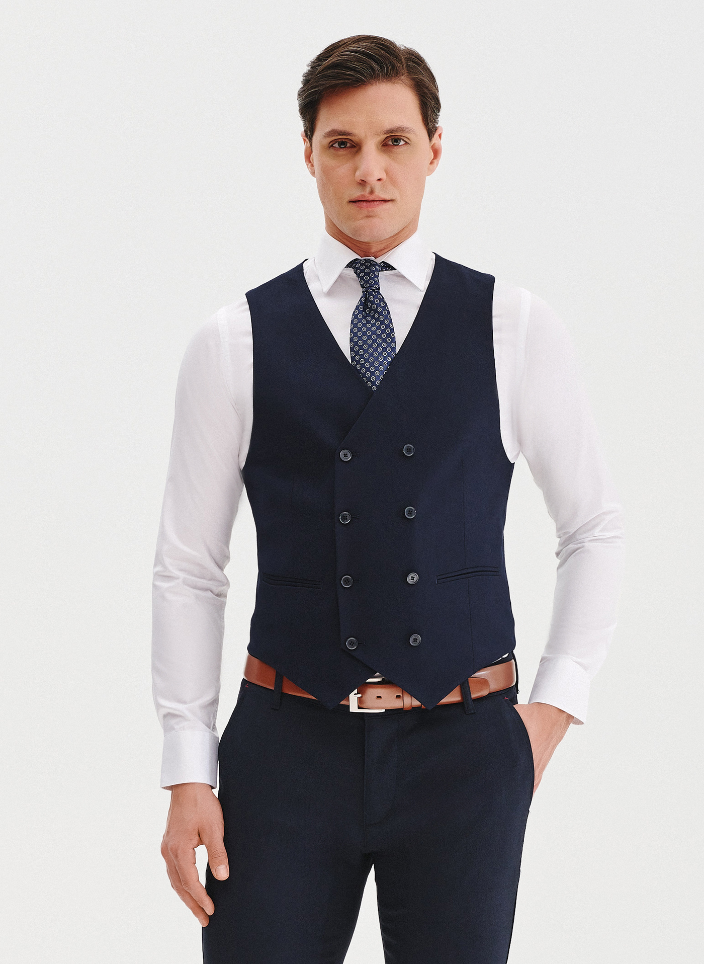 PAKO LORENTE –Granatowa dwurzędowa kamizelka męska - Pako Lorente