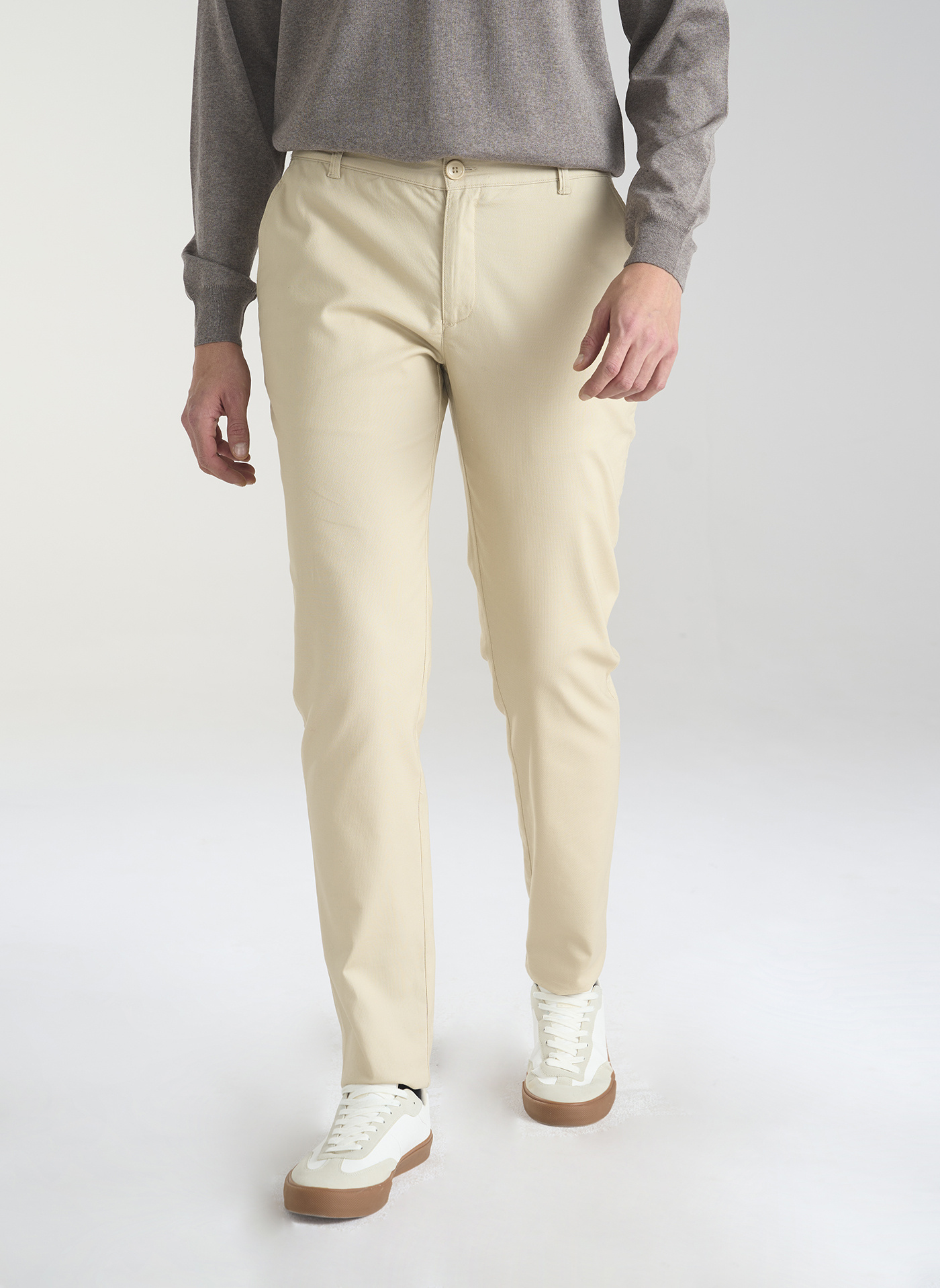 Beżowe gładkie spodnie męskie P24SF-WX-003-E-0 - Pako Lorente - Pako Lorente