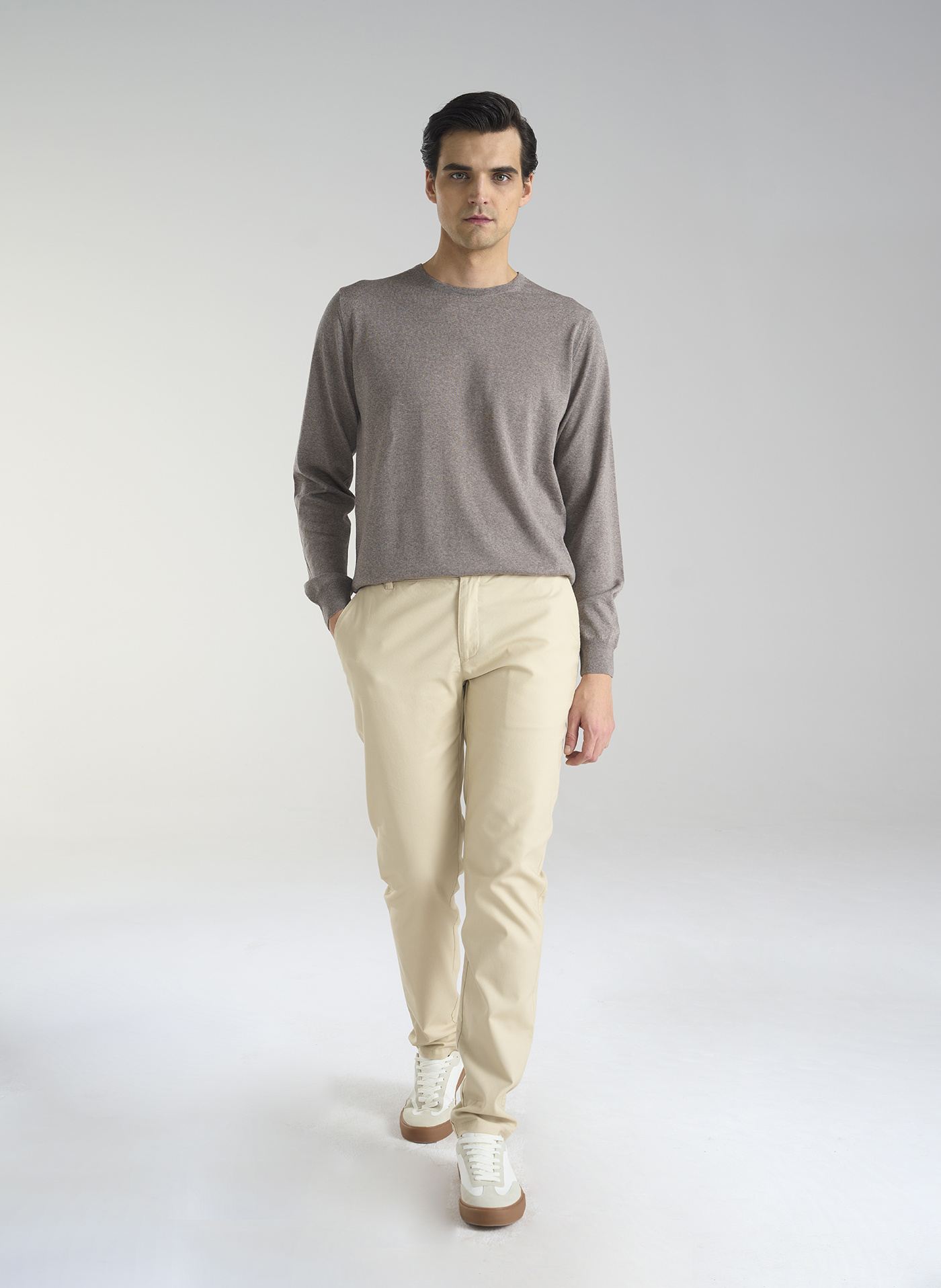 Beżowe gładkie spodnie męskie P24SF-WX-003-E-0 - Pako Lorente - Pako Lorente