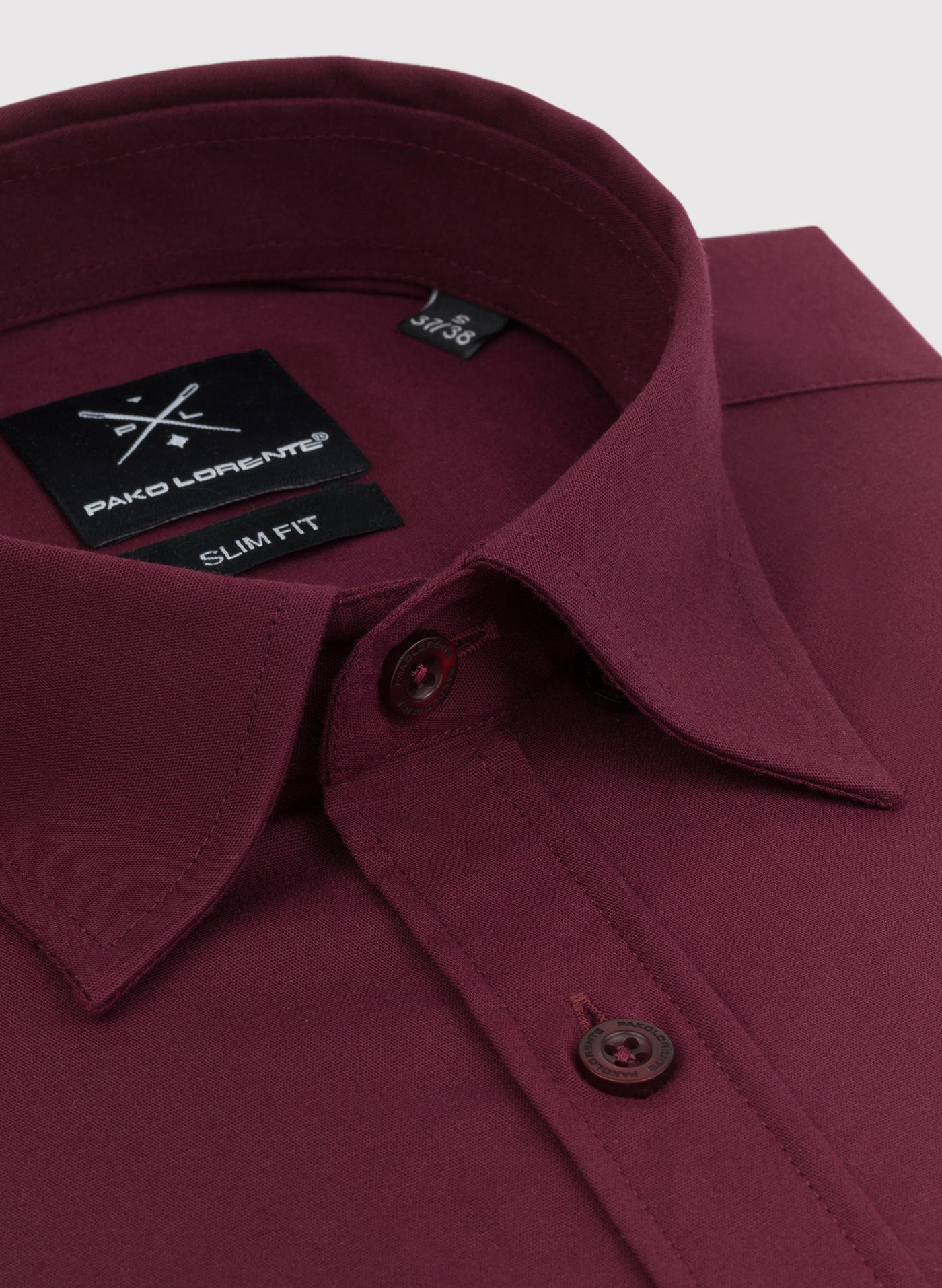 Bordowa gładka koszula męska - Pako Lorente