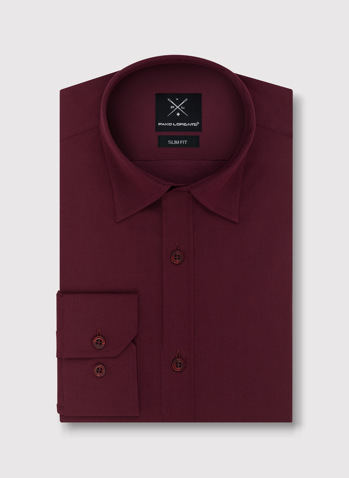 Bordowa gładka koszula męska - Pako Lorente