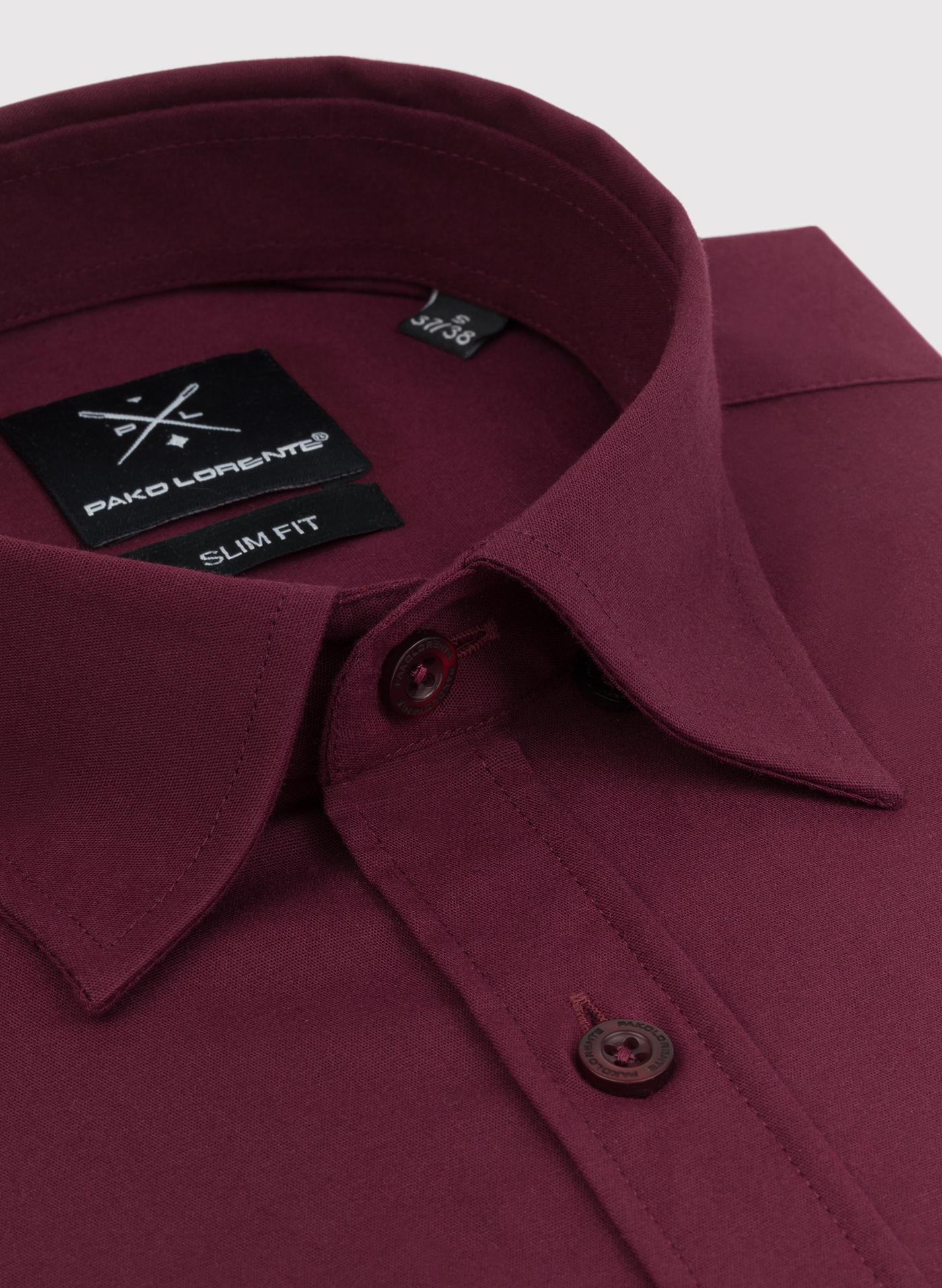 Bordowa gładka koszula męska - Pako Lorente