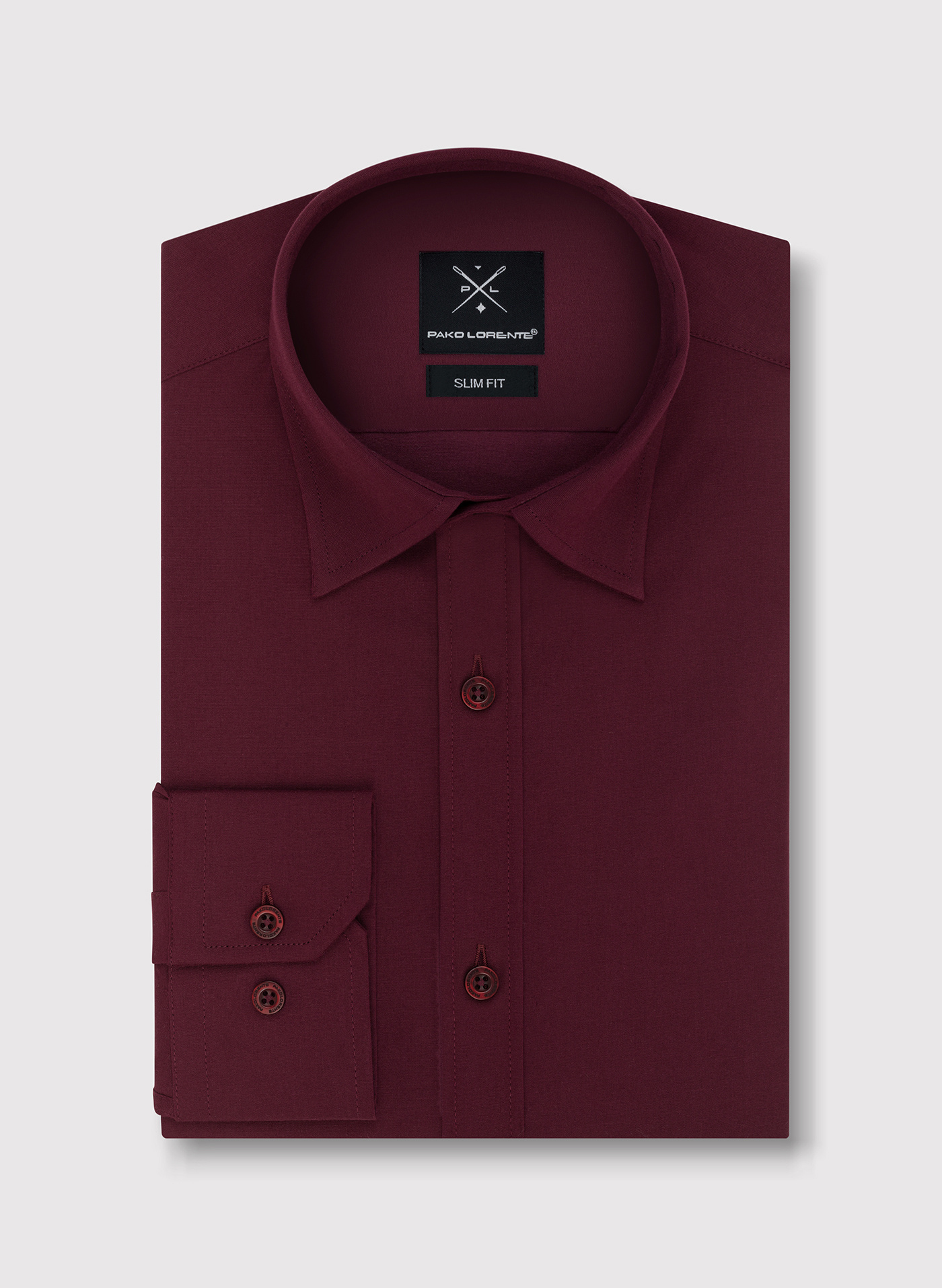 Bordowa gładka koszula męska - Pako Lorente