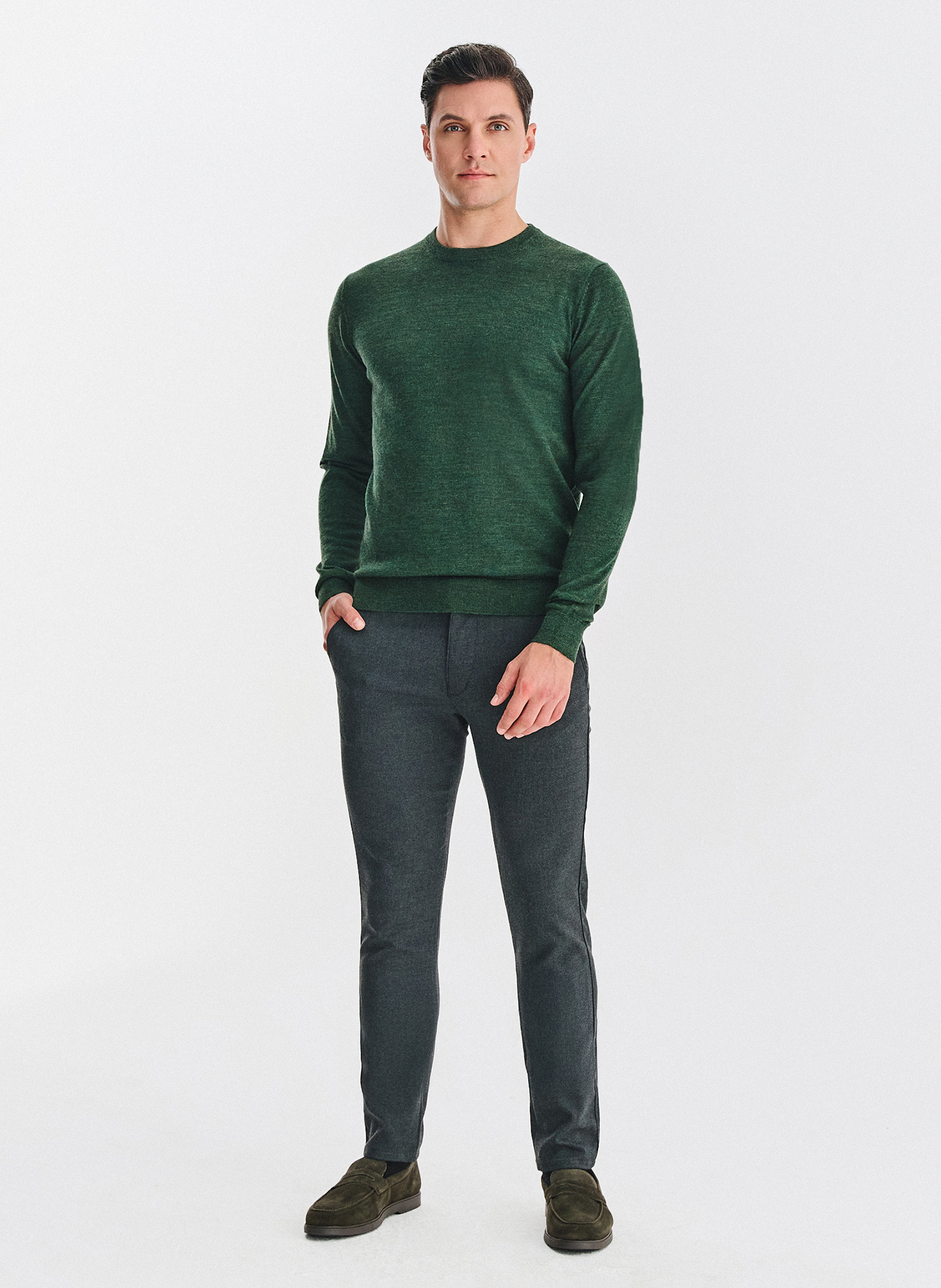 Zielony sweter męski z wełną - Pako Lorente