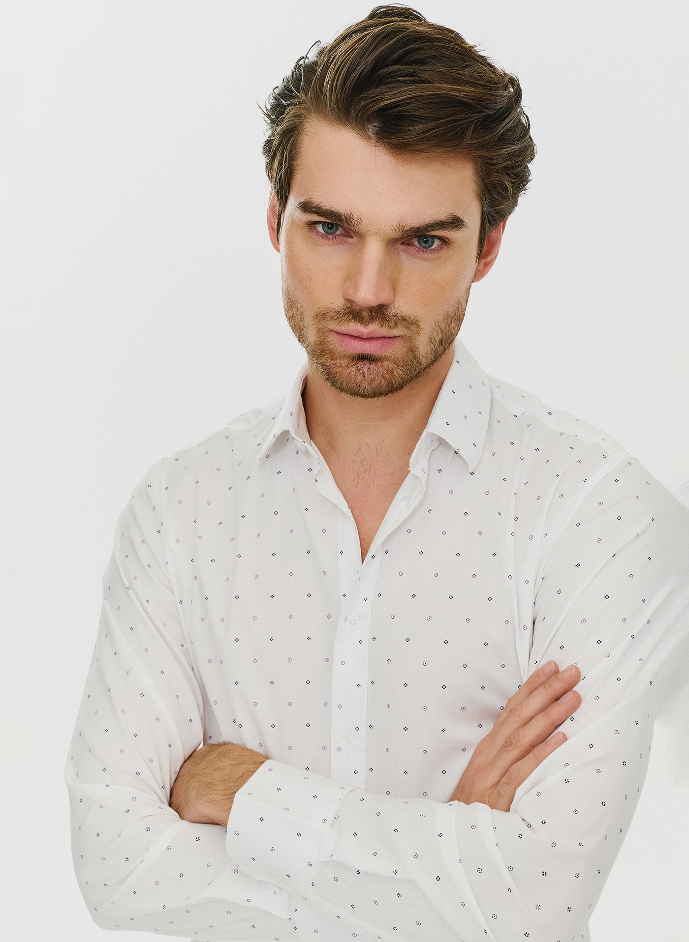 Koszula w kolorze białym w drobny wzór P24SF-1X-022-B-S - Pako Lorente - Pako Lorente