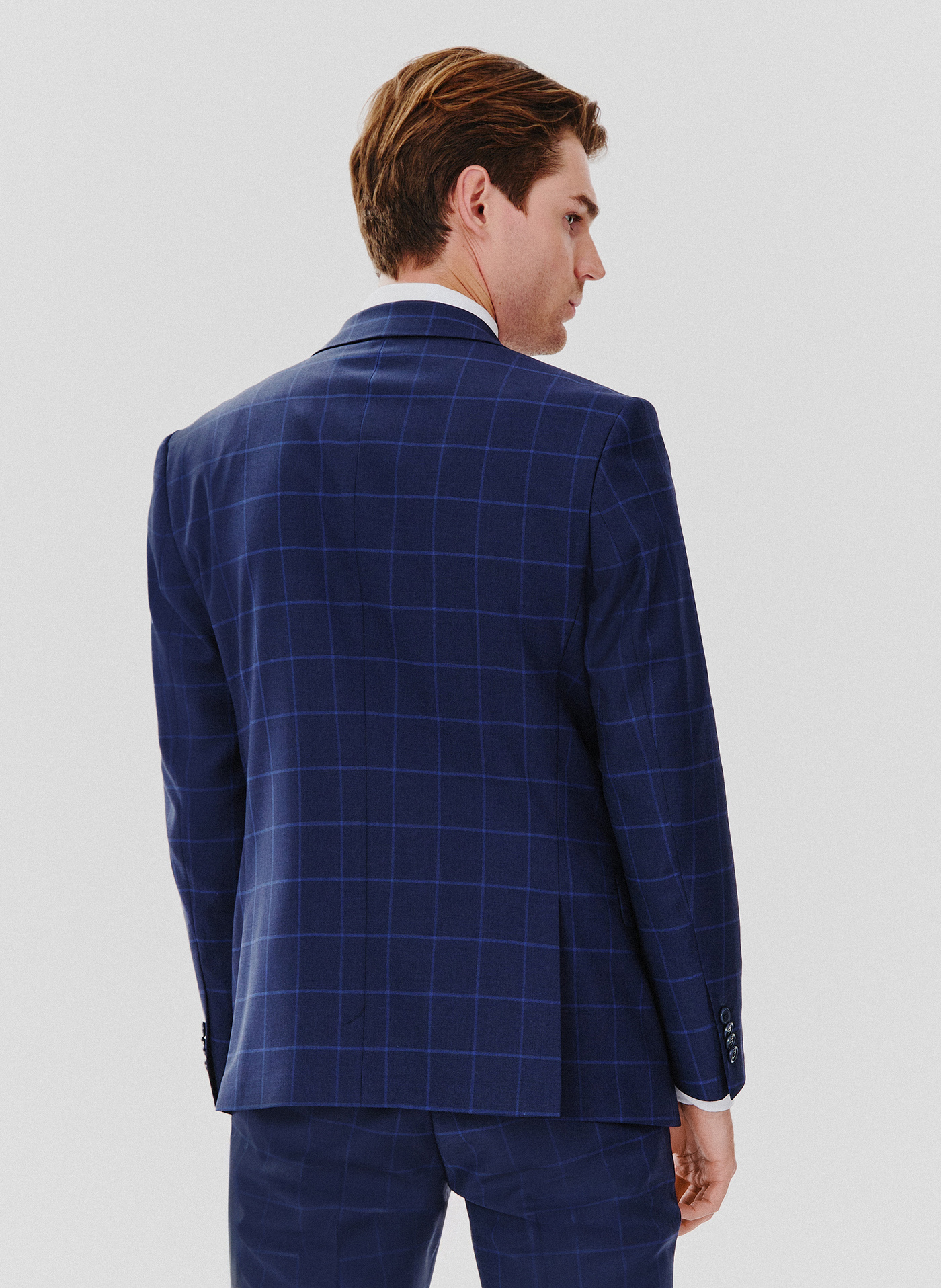 Granatowa marynarka garniturowa w niebieską kratkę - Pako Lorente