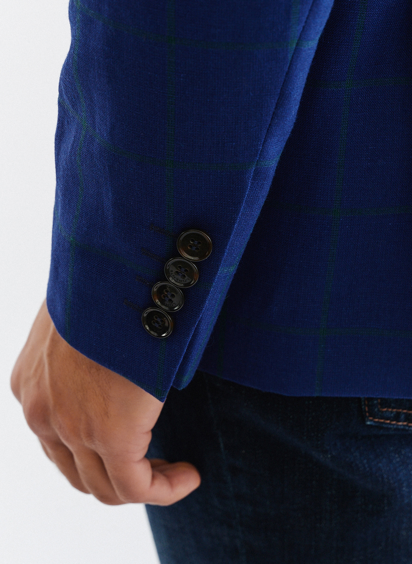 Granatowa casualowa marynarka męska w zieloną kratę - Pako Lorente