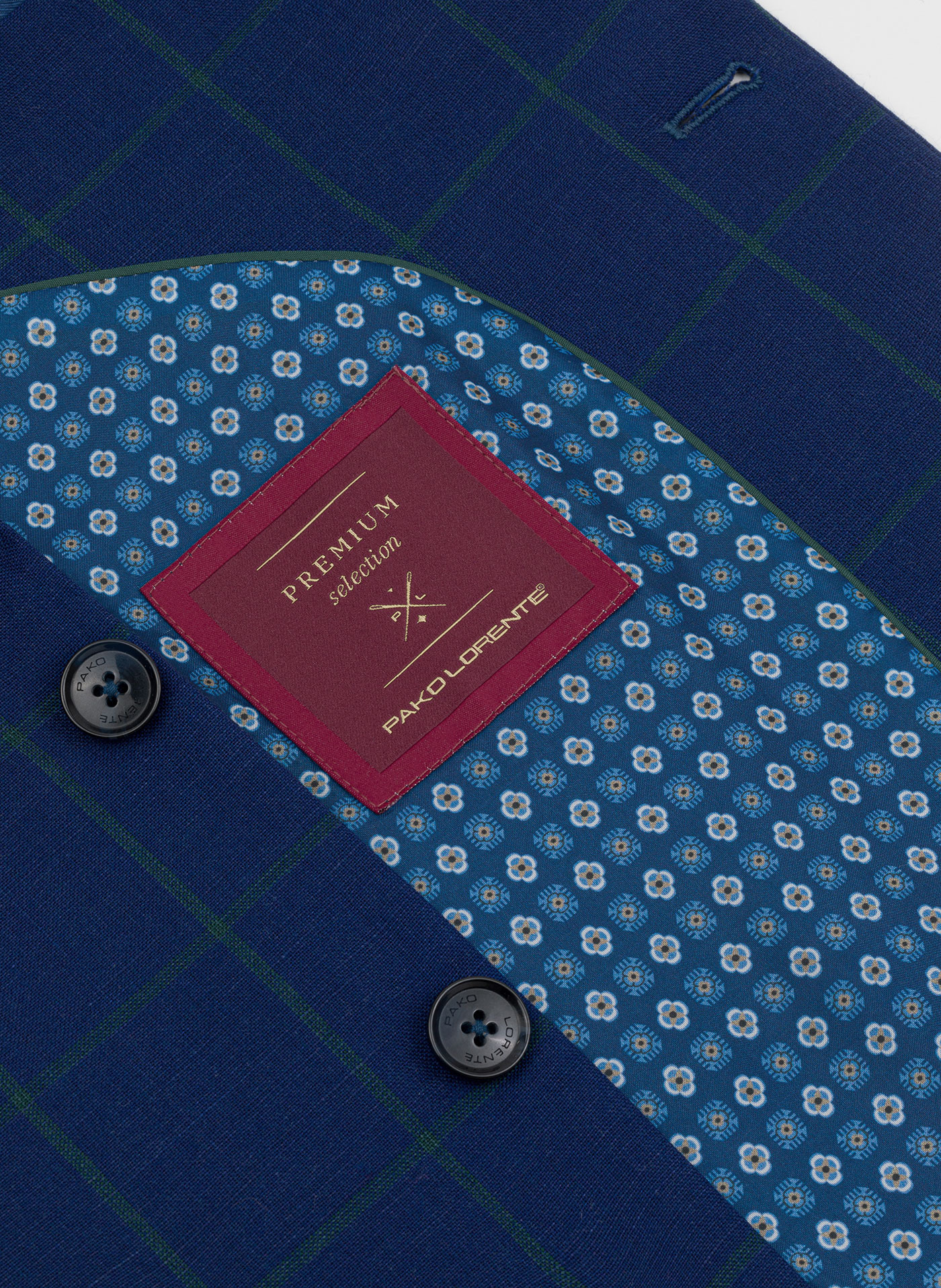 Granatowa casualowa marynarka męska w zieloną kratę - Pako Lorente