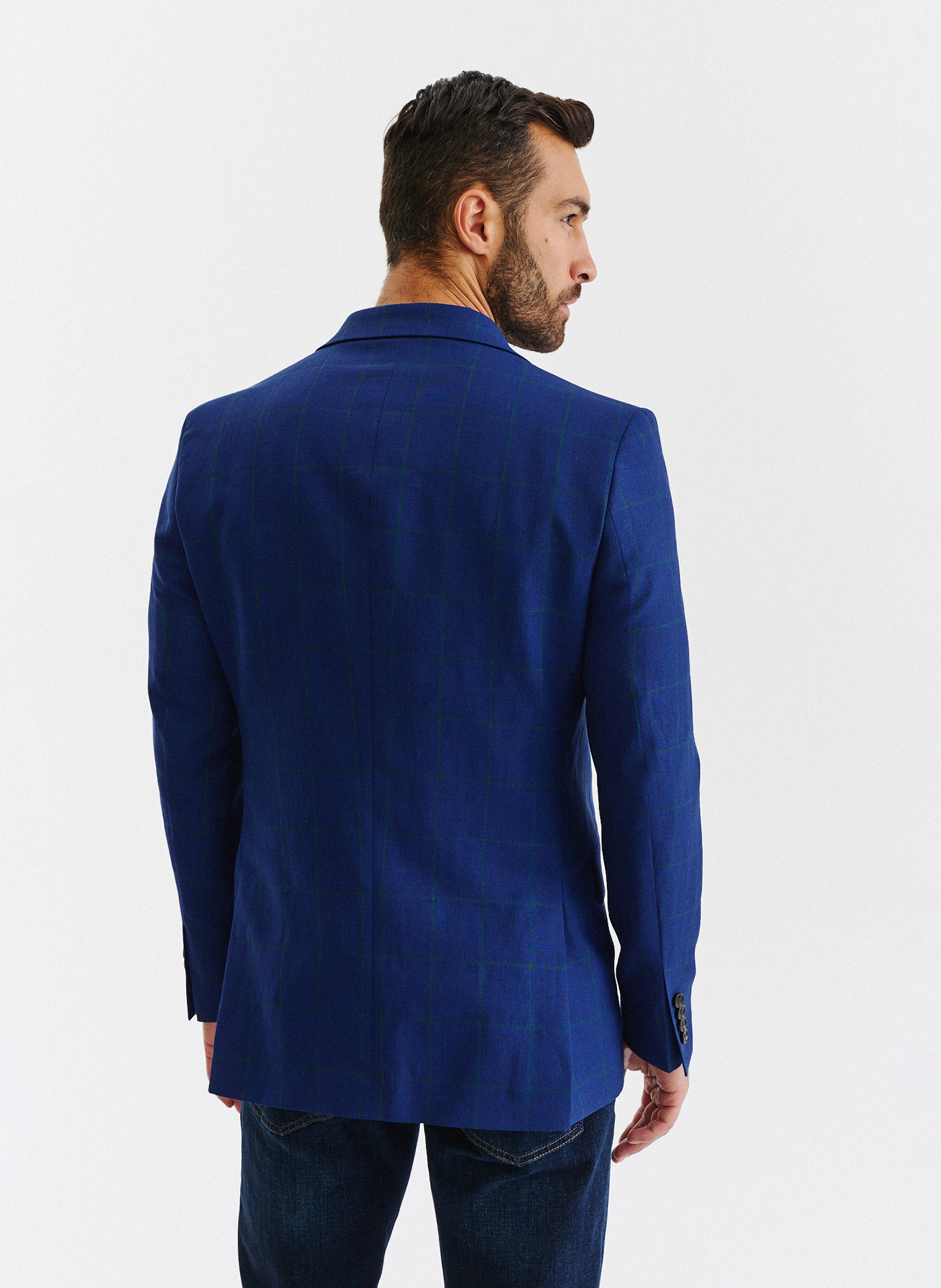 Granatowa casualowa marynarka męska w zieloną kratę - Pako Lorente