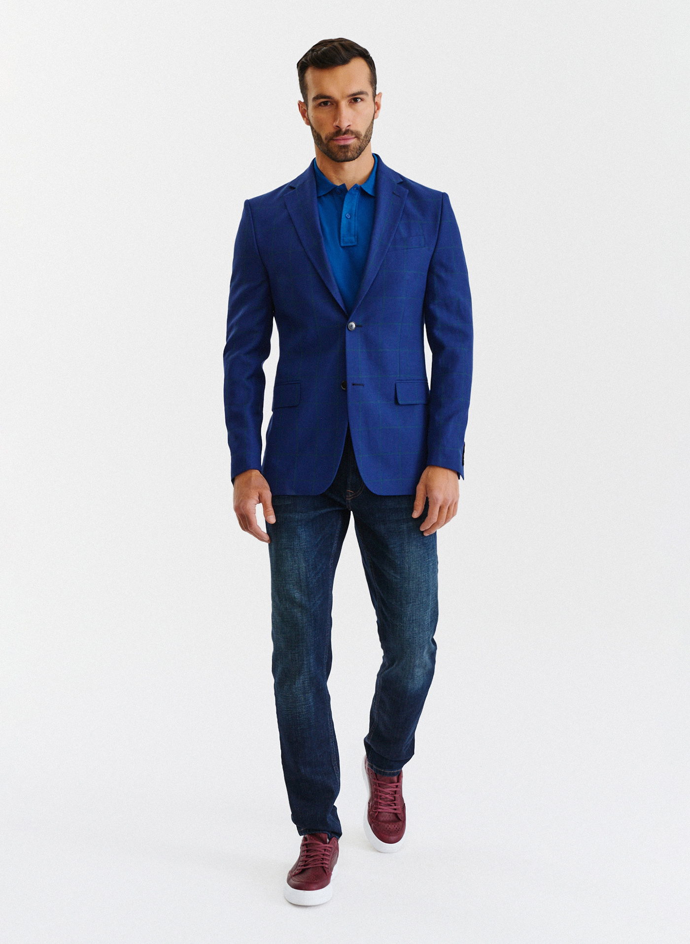 Granatowa casualowa marynarka męska w zieloną kratę - Pako Lorente