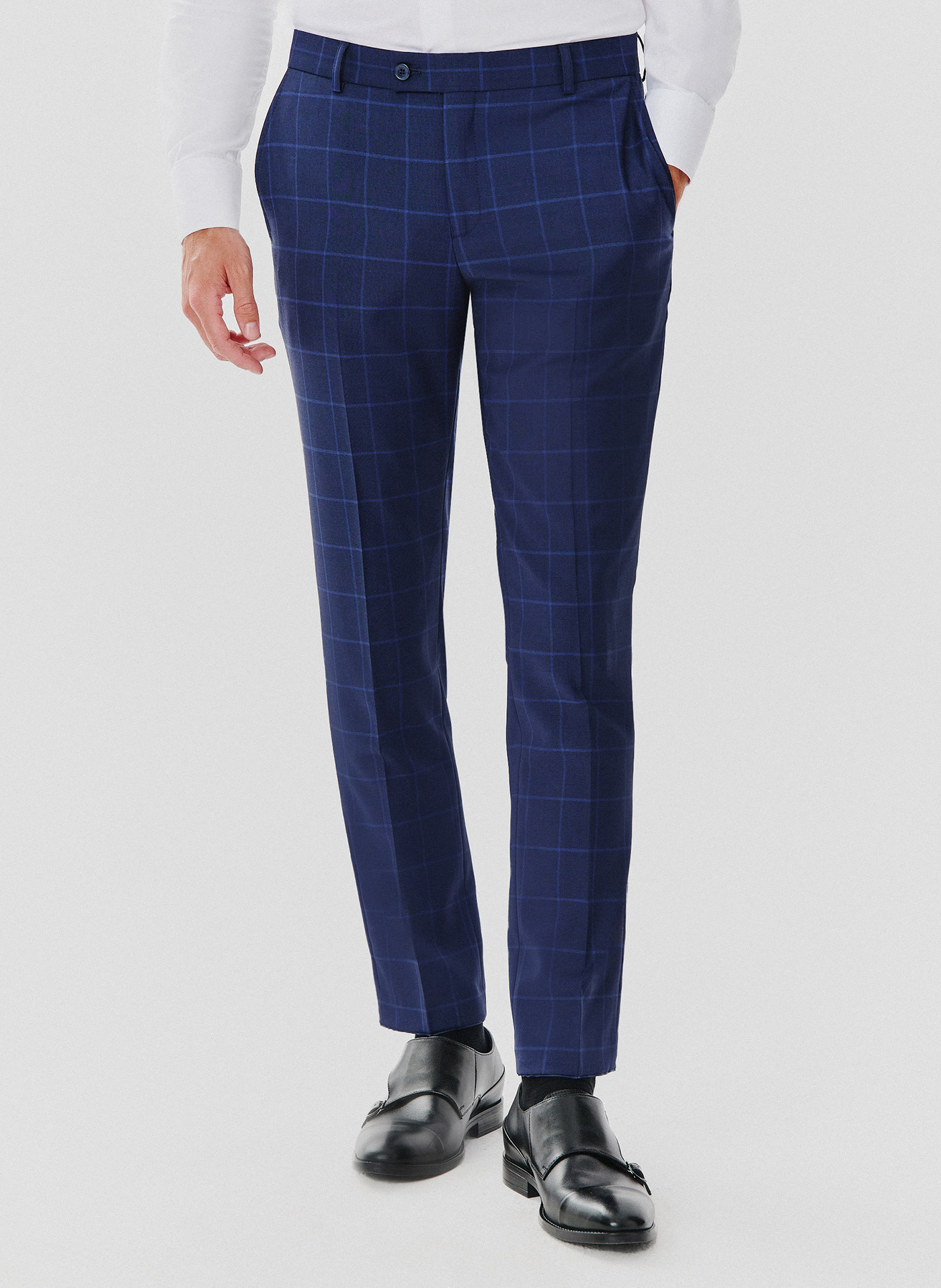 Granatowe spodnie garniturowe w niebieską kratkę - Pako Lorente
