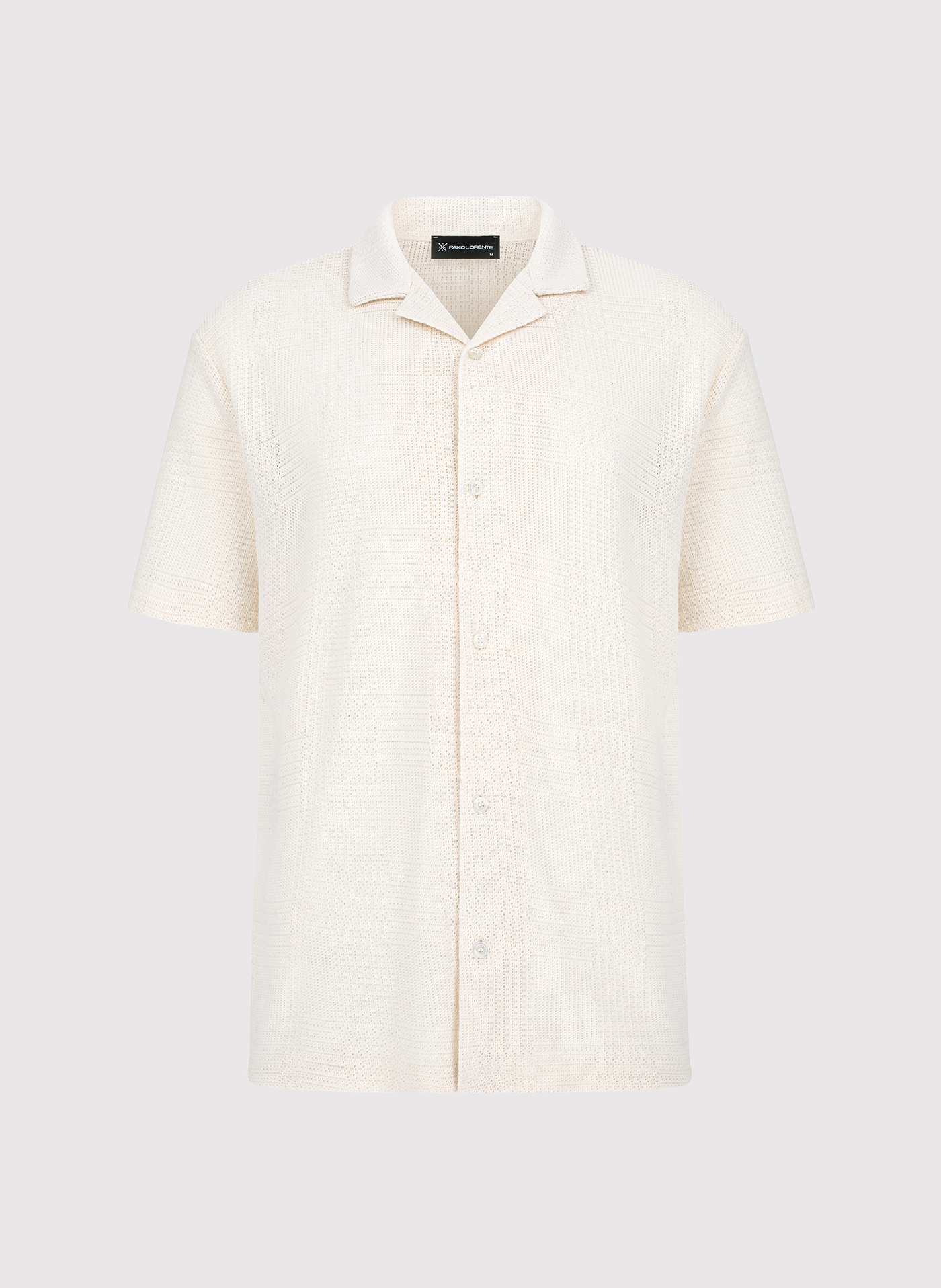 PAKO LORENTE - Ażurowa koszula męska z krótkim rękawem ecru - Pako Lorente