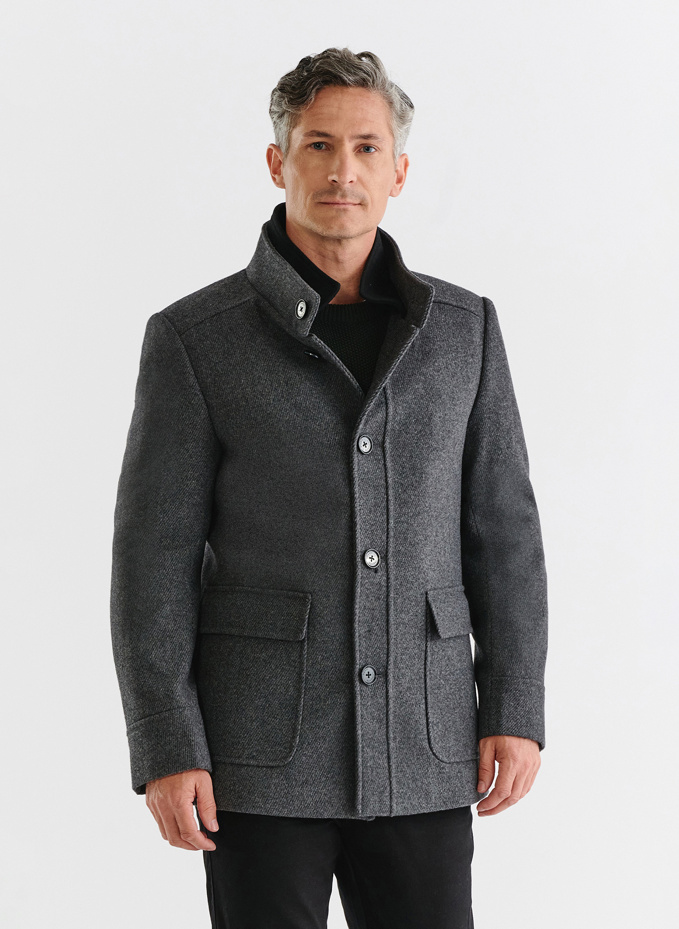 Szary płaszcz zapinany na guziki - Pako Lorente