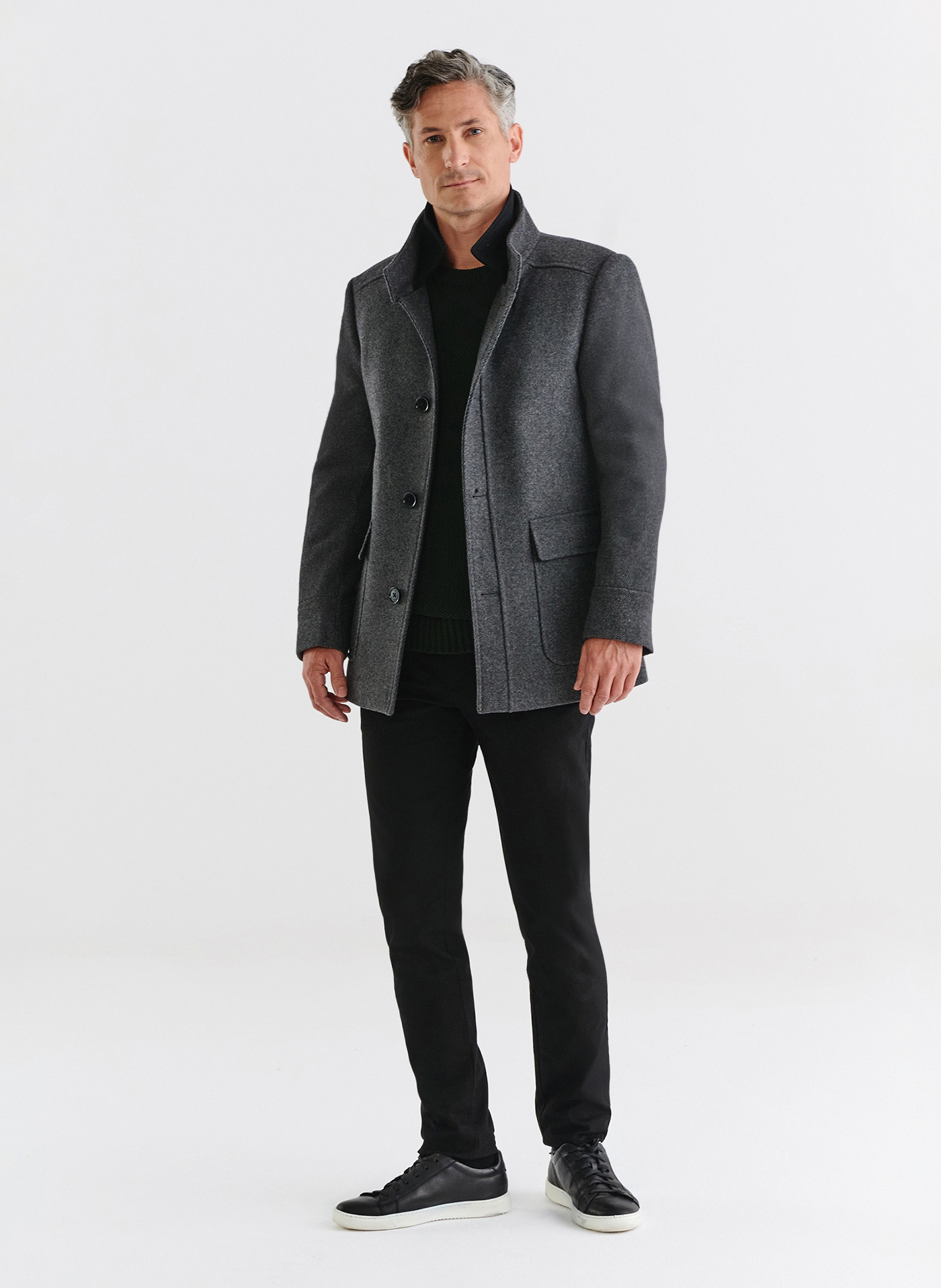 Szary płaszcz zapinany na guziki - Pako Lorente