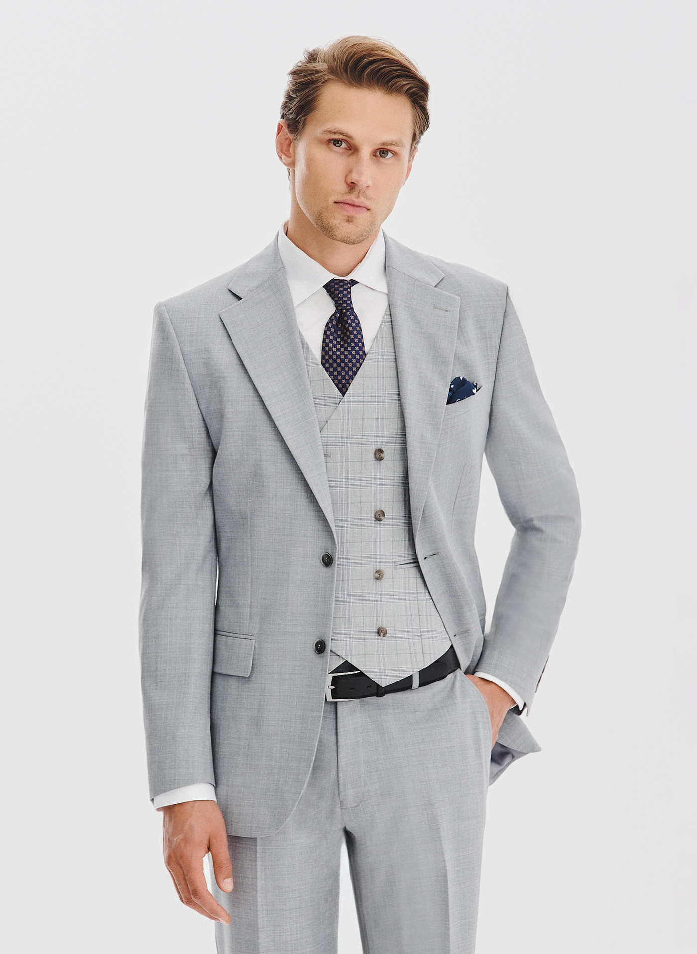 PAKO LORENTE - Gładki szary garnitur męski - Pako Lorente