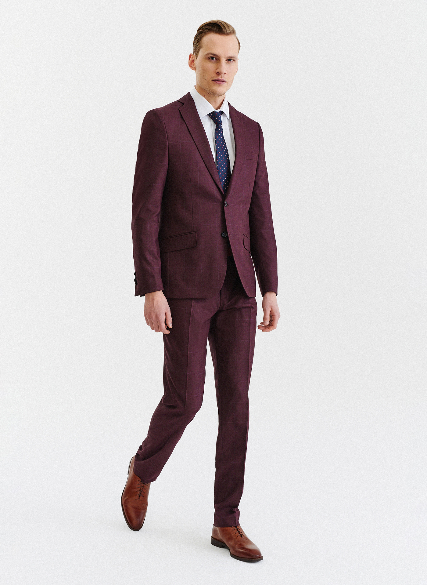 Bordowe spodnie garniturowe w subtelną kratę - Pako Lorente