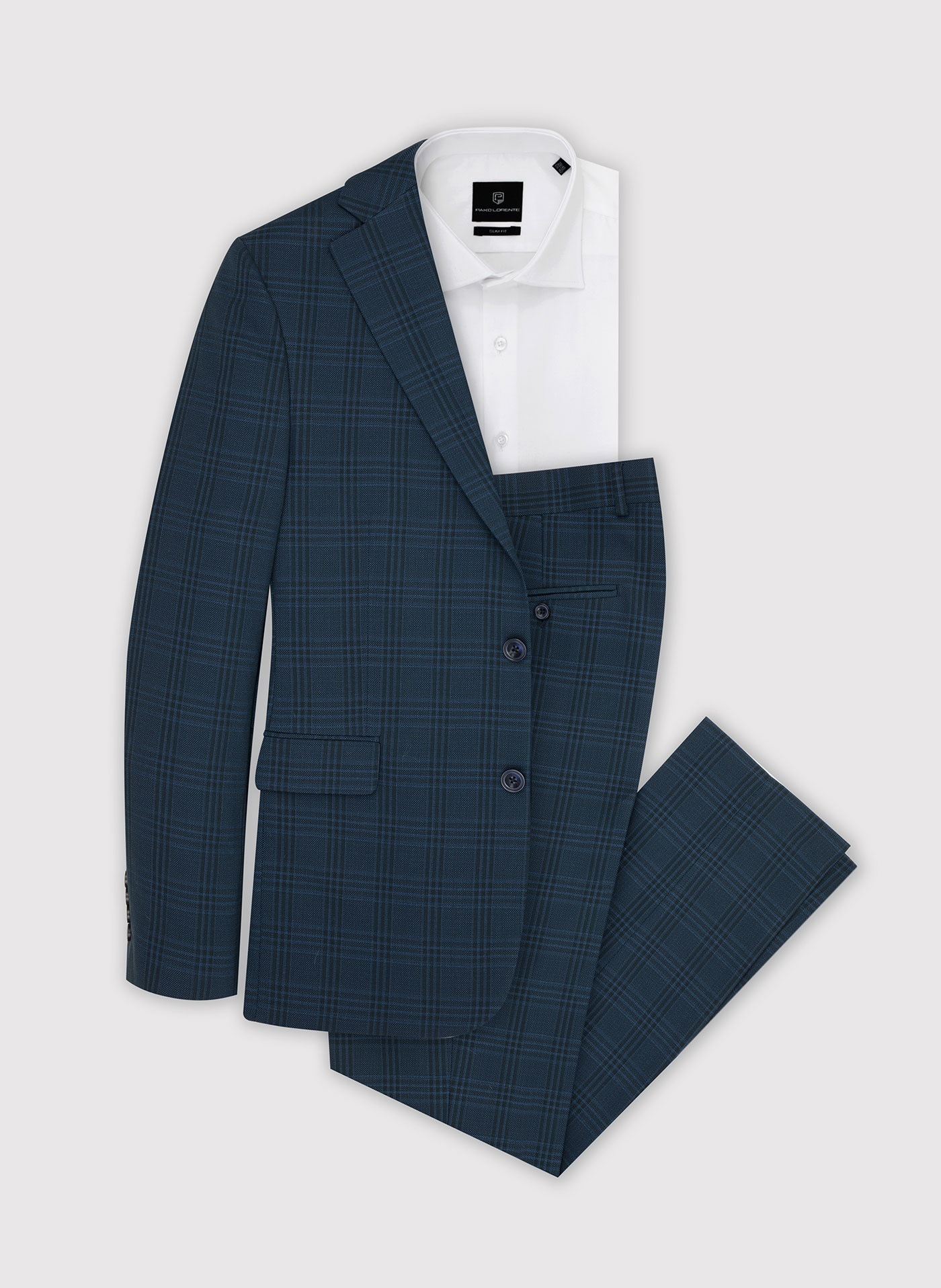 Granatowe spodnie garniturowe w subtelną kratę P22SF-6G-024-G-S - Pako Lorente