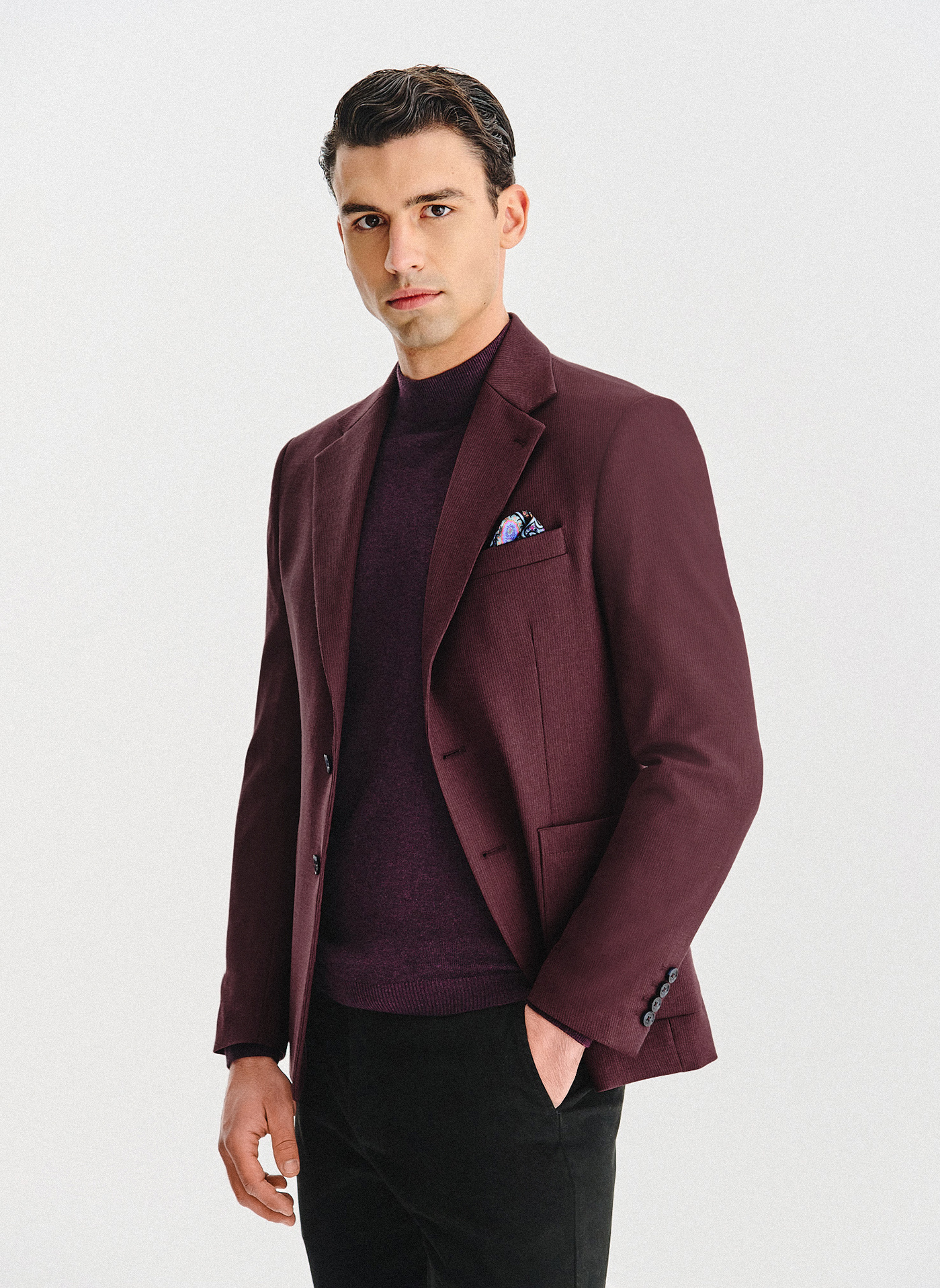 Bordowa marynarka z wełną i jedwabiem - Pako Lorente