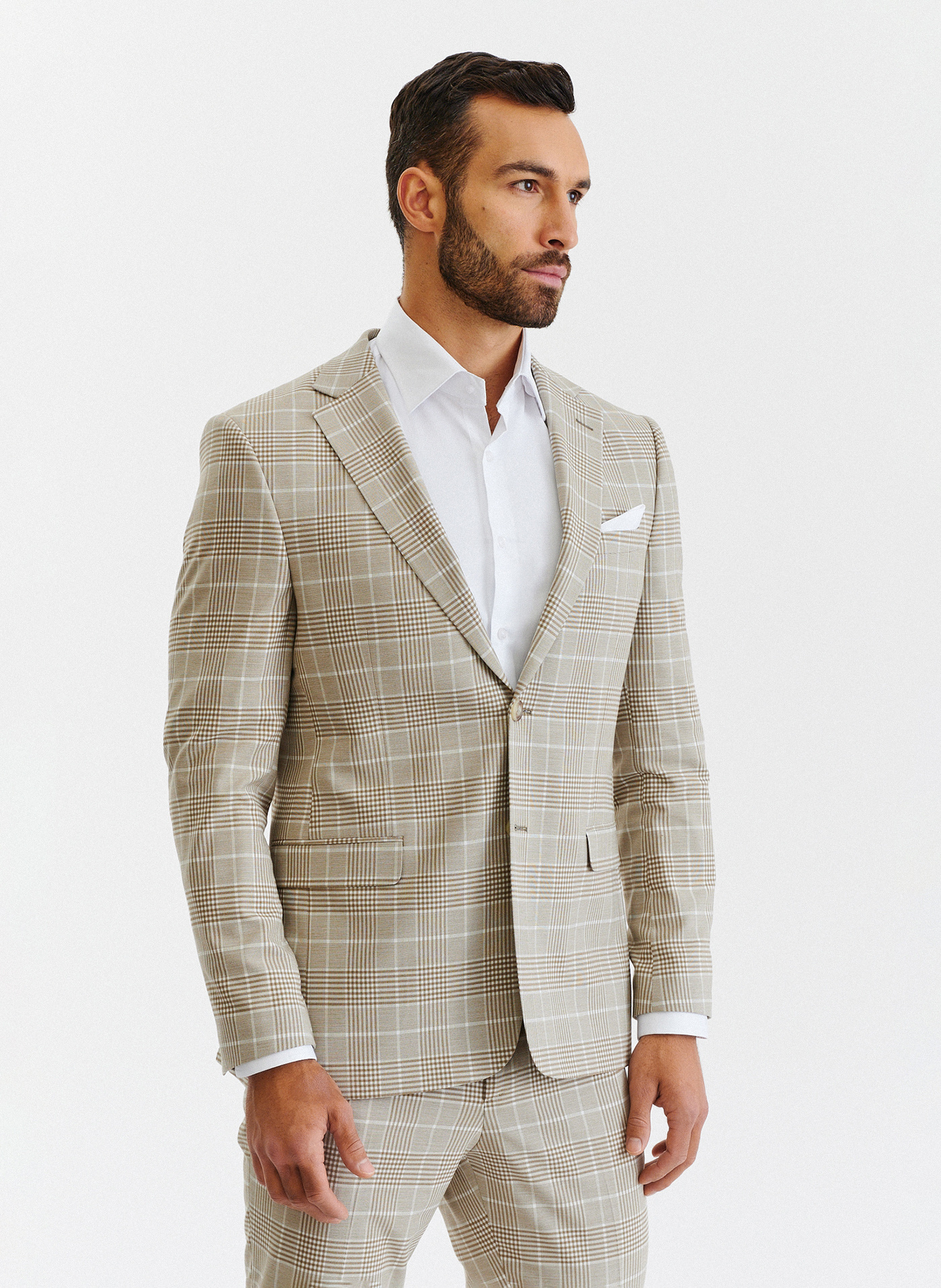 Beżowa marynarka męska w kratę - Pako Lorente