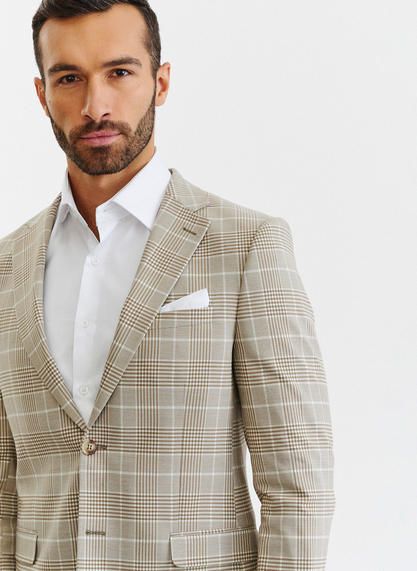 Beżowa marynarka męska w kratę - Pako Lorente