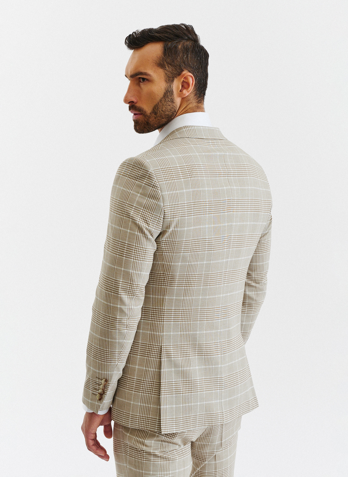 Beżowa marynarka męska w kratę - Pako Lorente