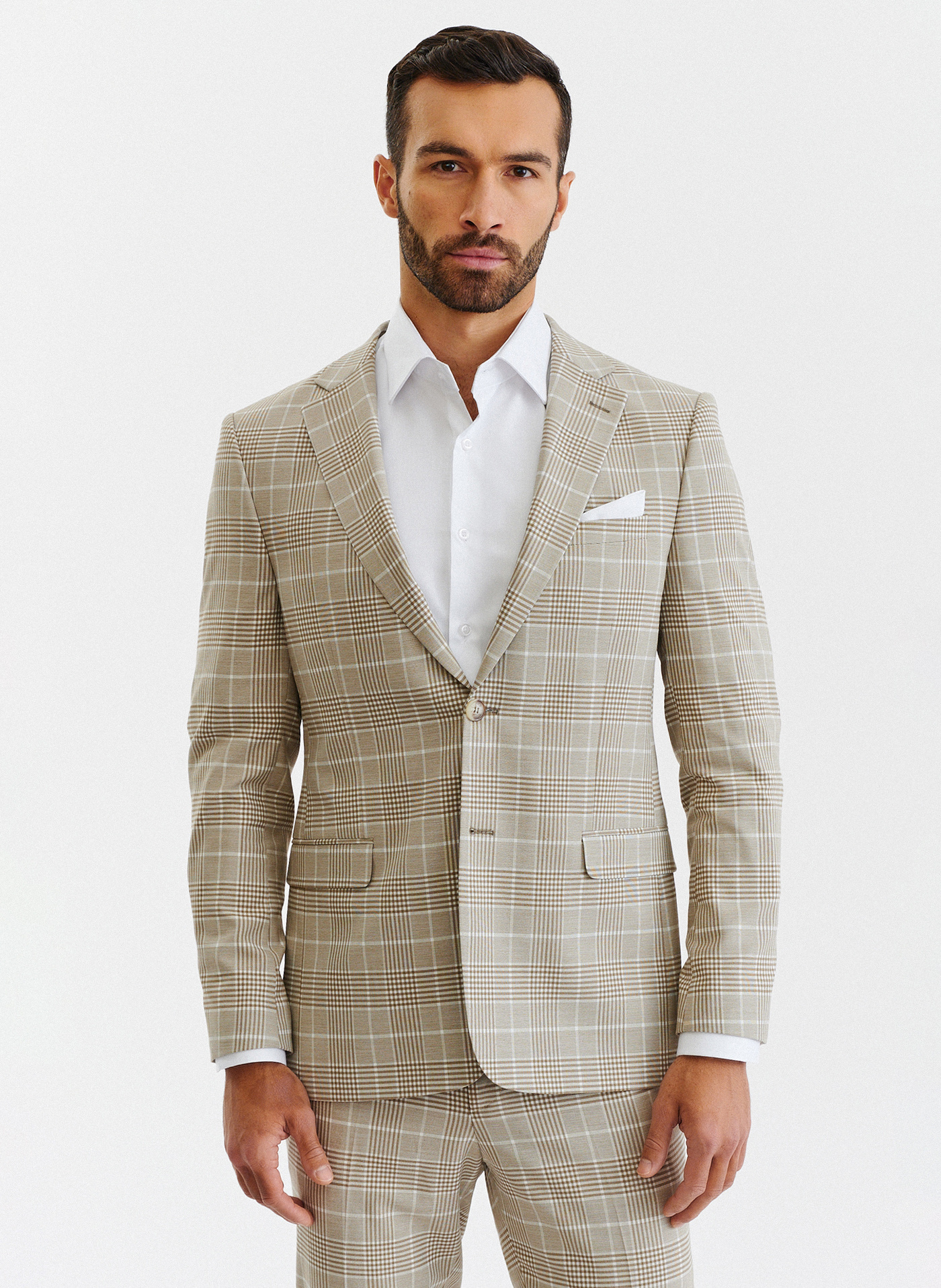 Beżowa marynarka męska w kratę - Pako Lorente