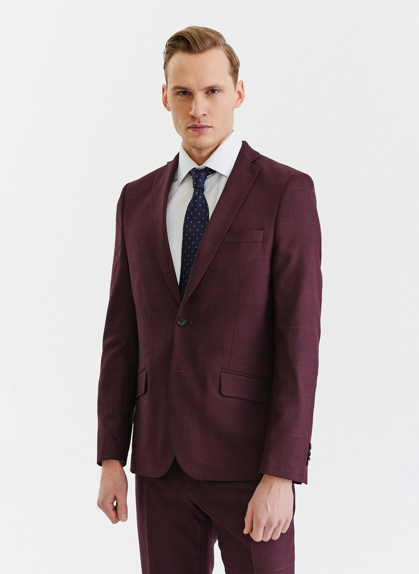 Bordowe spodnie garniturowe w subtelną kratę - Pako Lorente