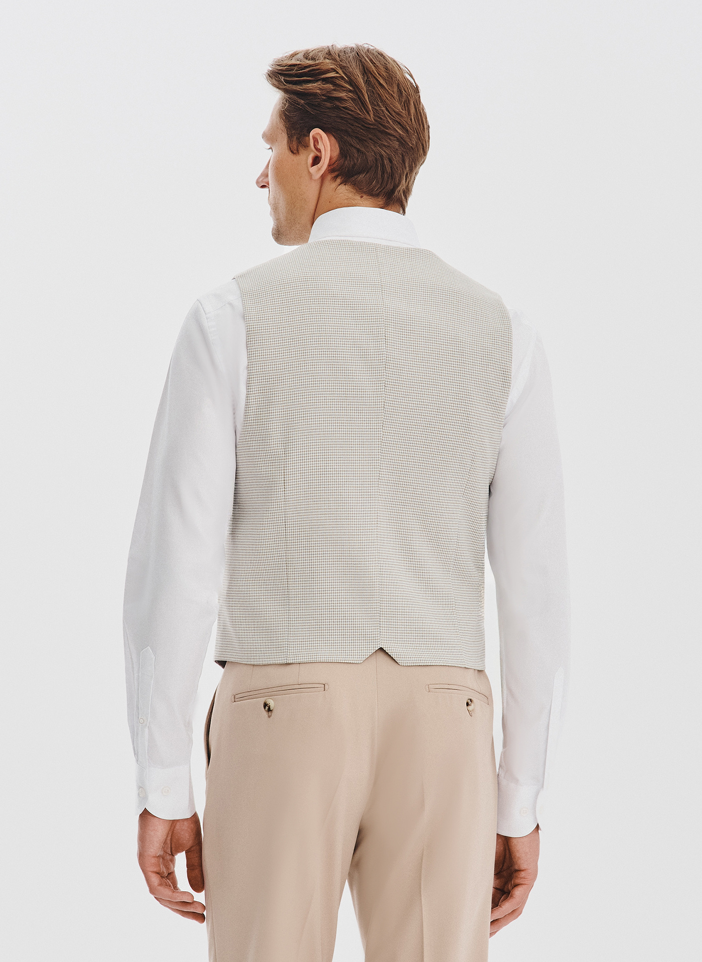 PAKO LORENTE - Beżowa dwurzędowa kamizelka w drobną kratę - Pako Lorente