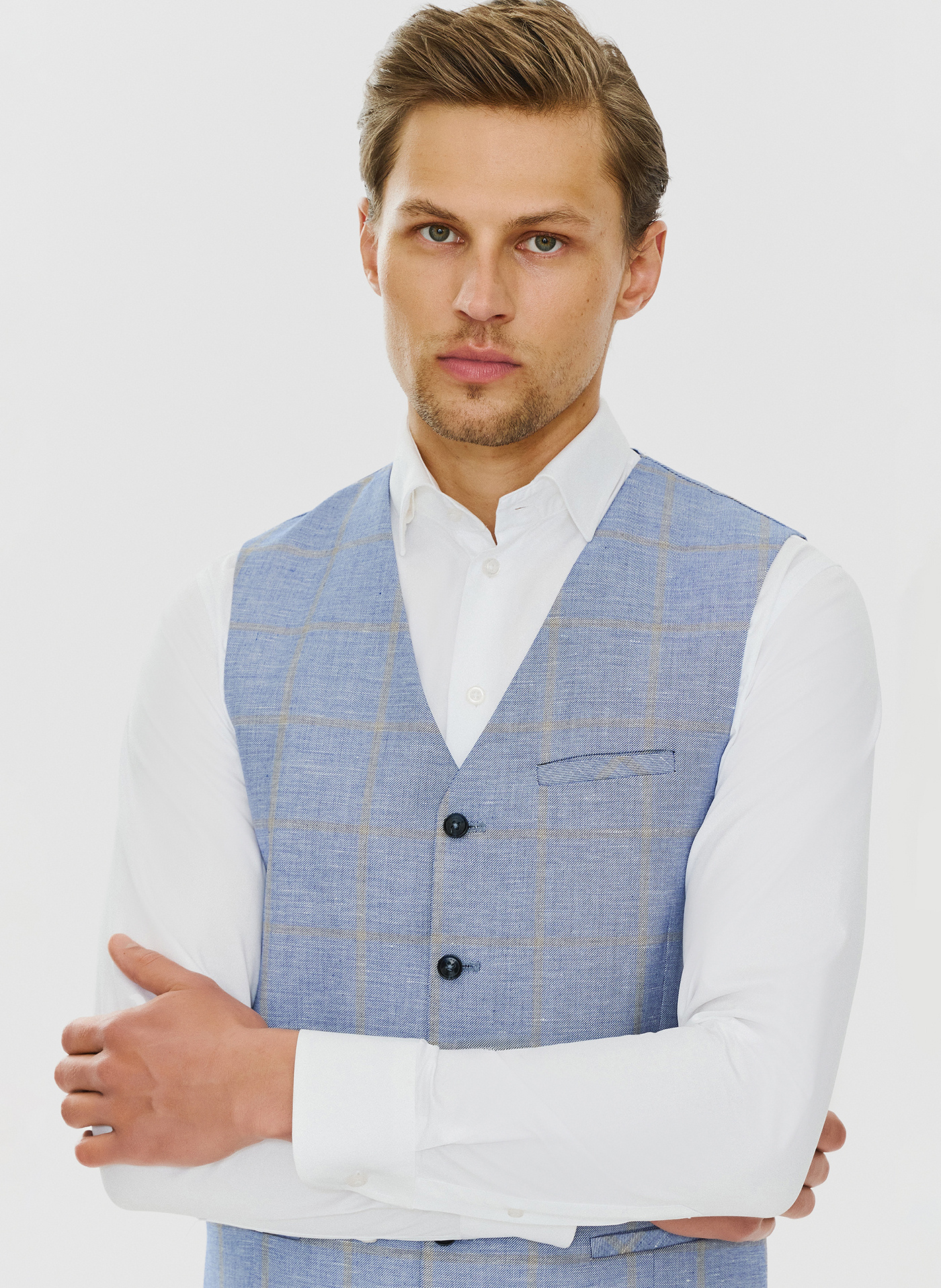Męska niebieska kamizelka w kratkę - Pako Lorente