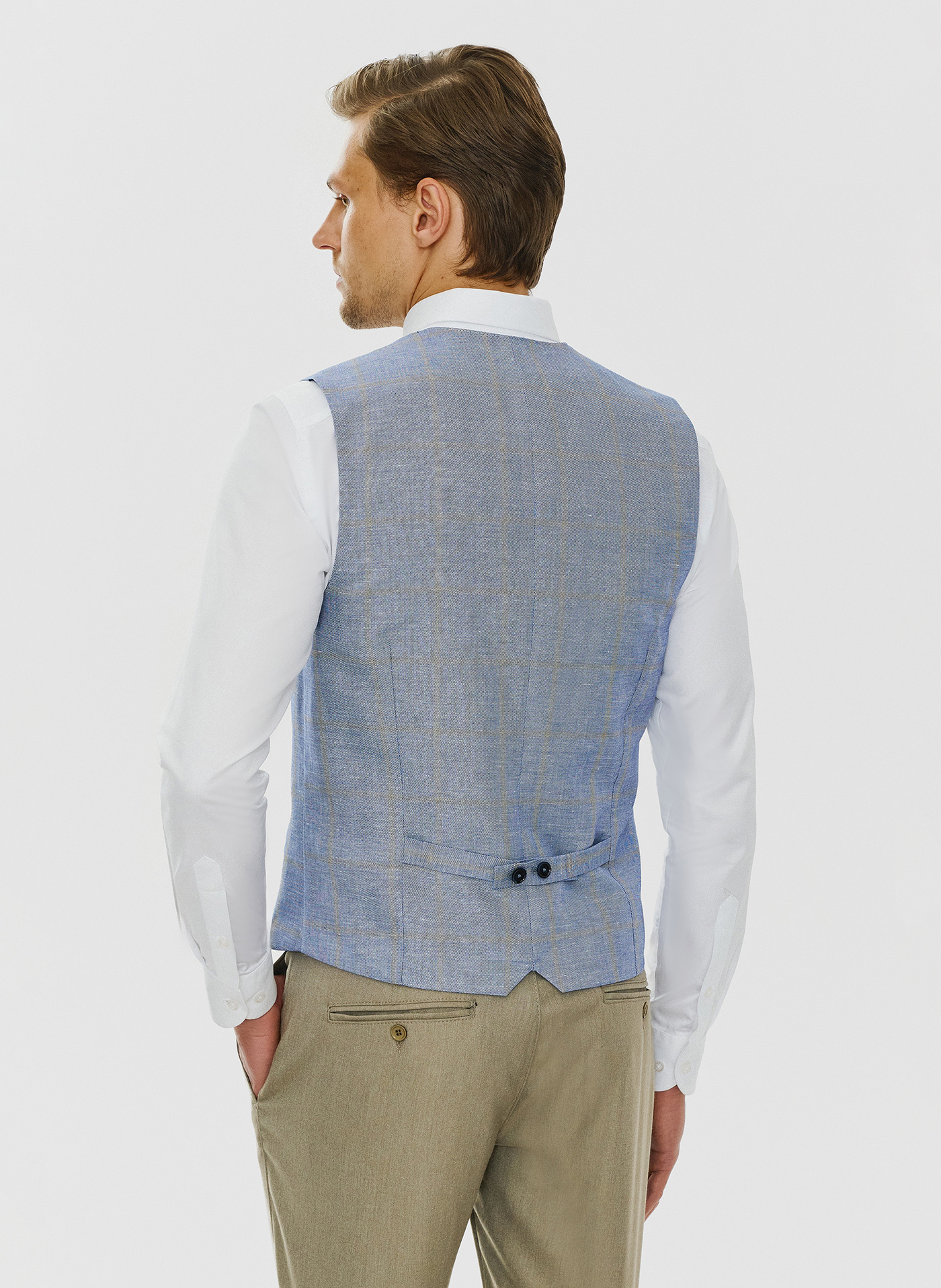 Męska niebieska kamizelka w kratkę - Pako Lorente