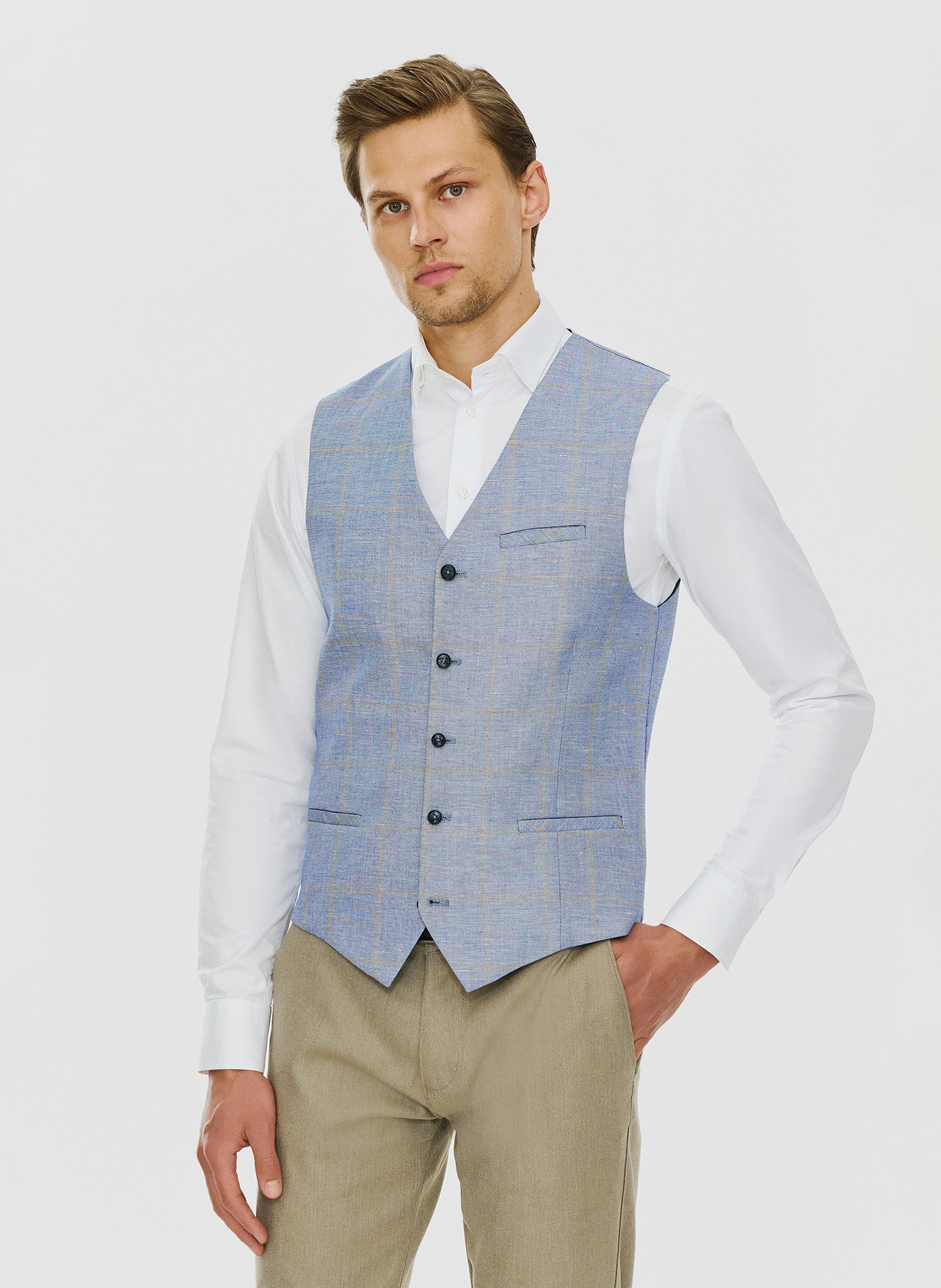 Męska niebieska kamizelka w kratkę - Pako Lorente