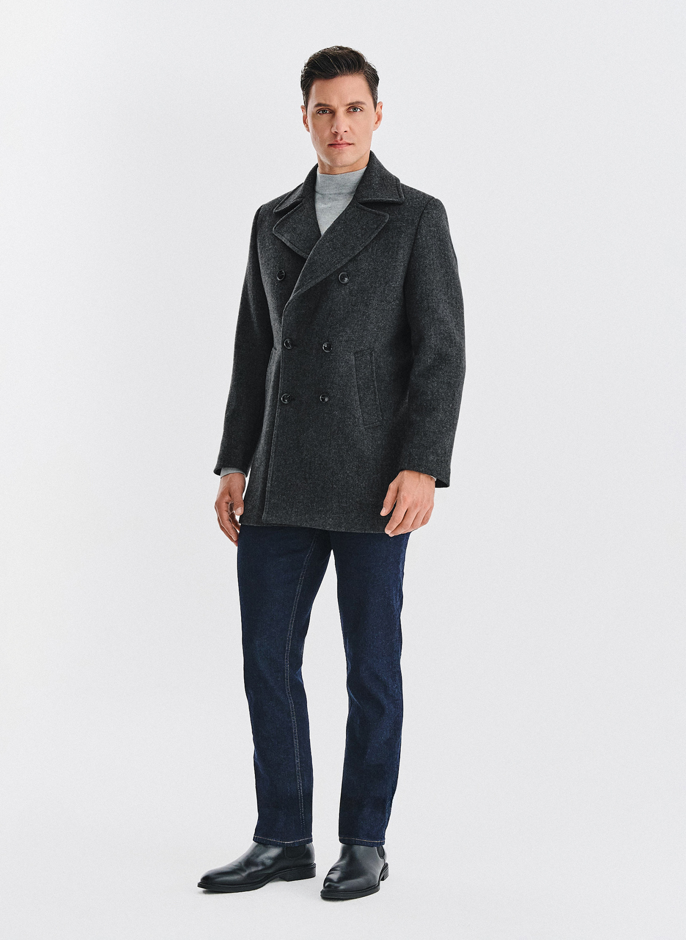 Szary płaszcz dwurzędowy z wełną - Pako Lorente