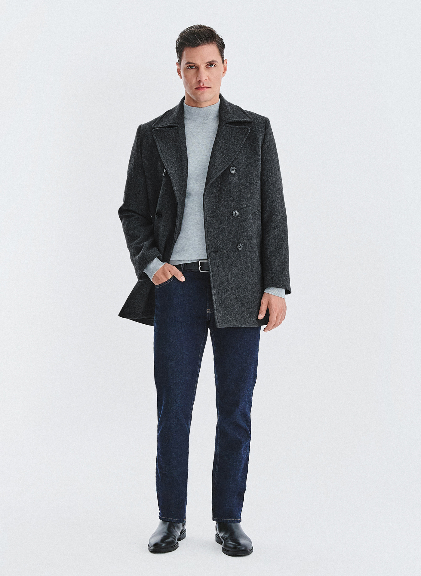 Szary płaszcz dwurzędowy z wełną - Pako Lorente