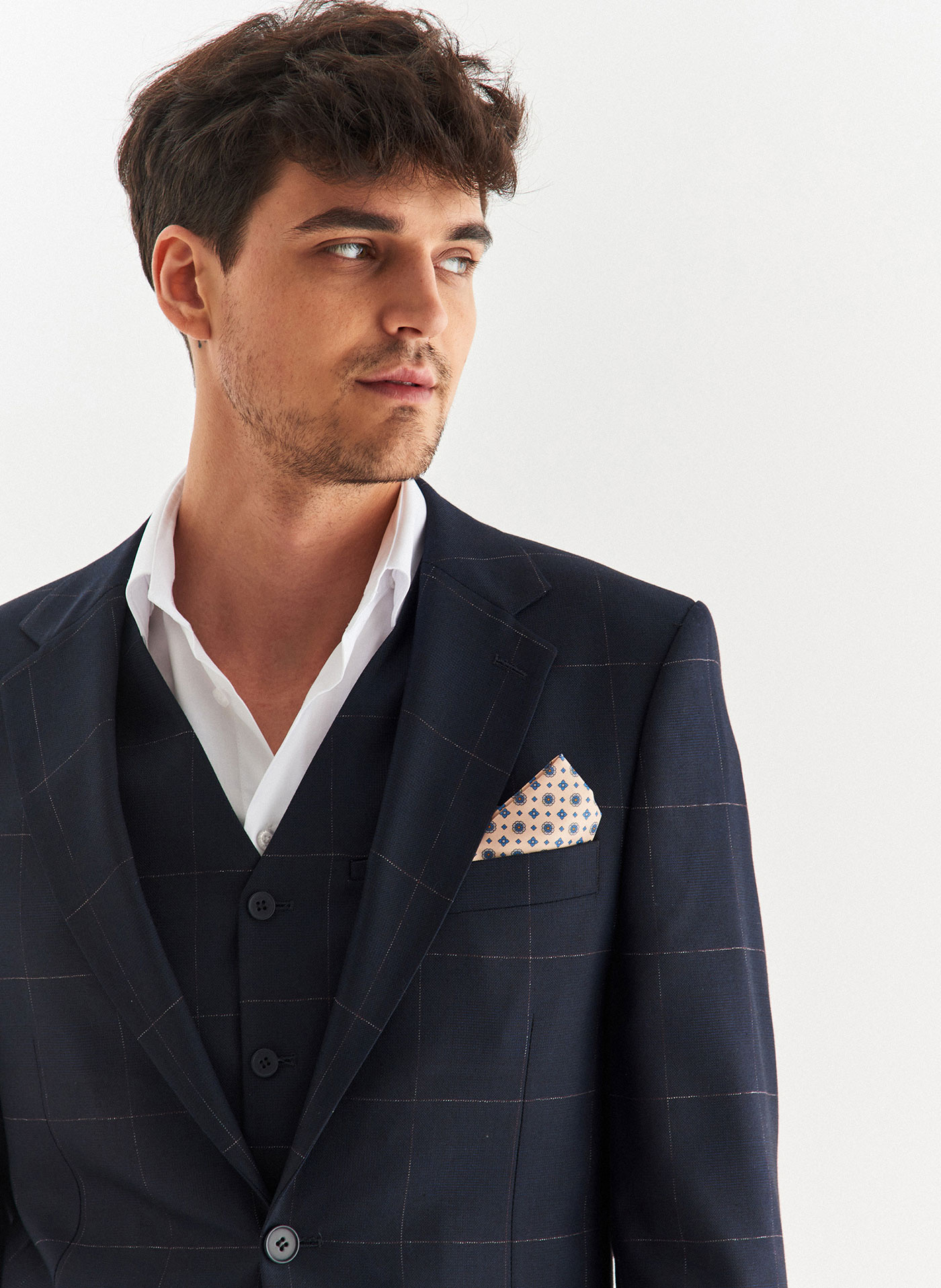 Granatowa kamizelka garniturowa w kratę Windowpane - Pako Lorente