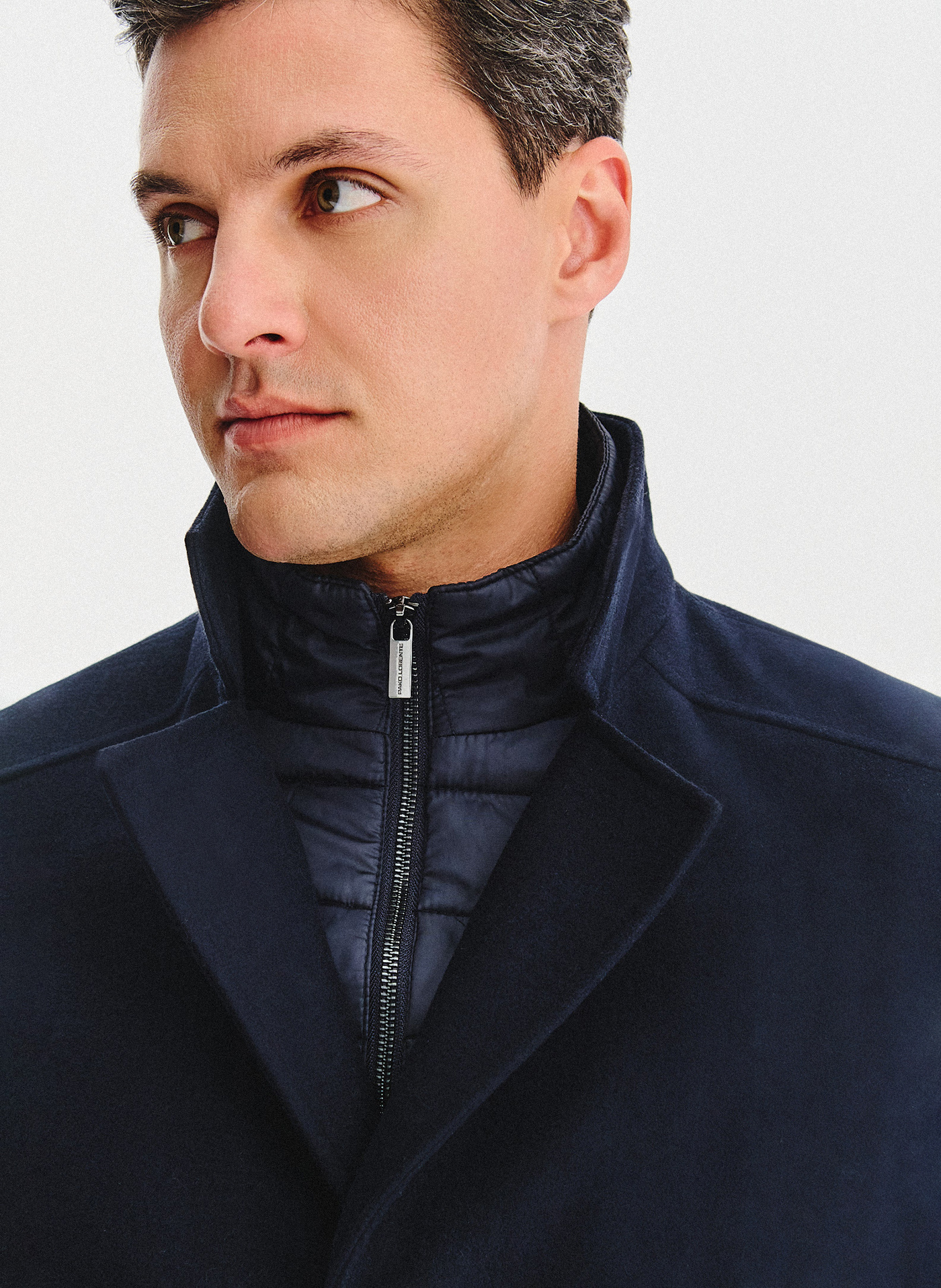 PAKO LORENTE - Granatowy wełniany płaszcz ze stójką - Pako Lorente