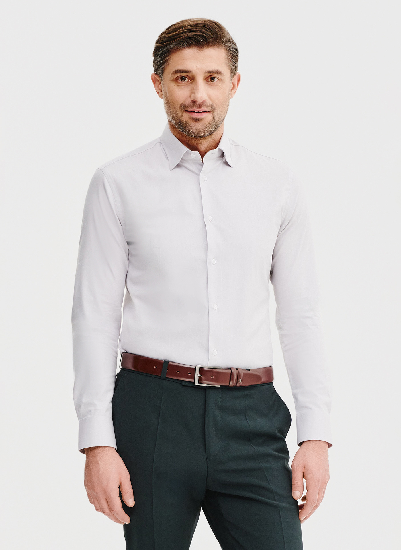 Gładka koszula męska w kolorze szaro- beżowym - Pako Lorente