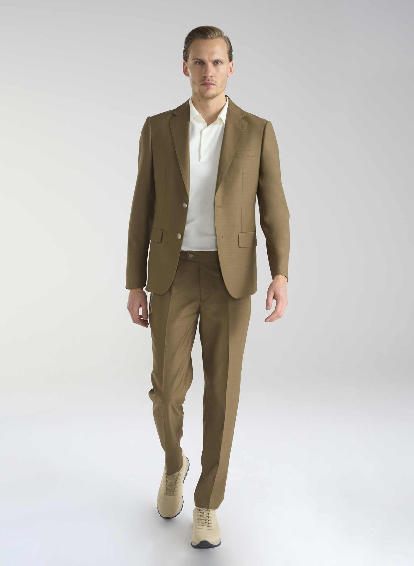 Jasnobrązowe garniturowe spodnie męskie z wełną - Pako Lorente