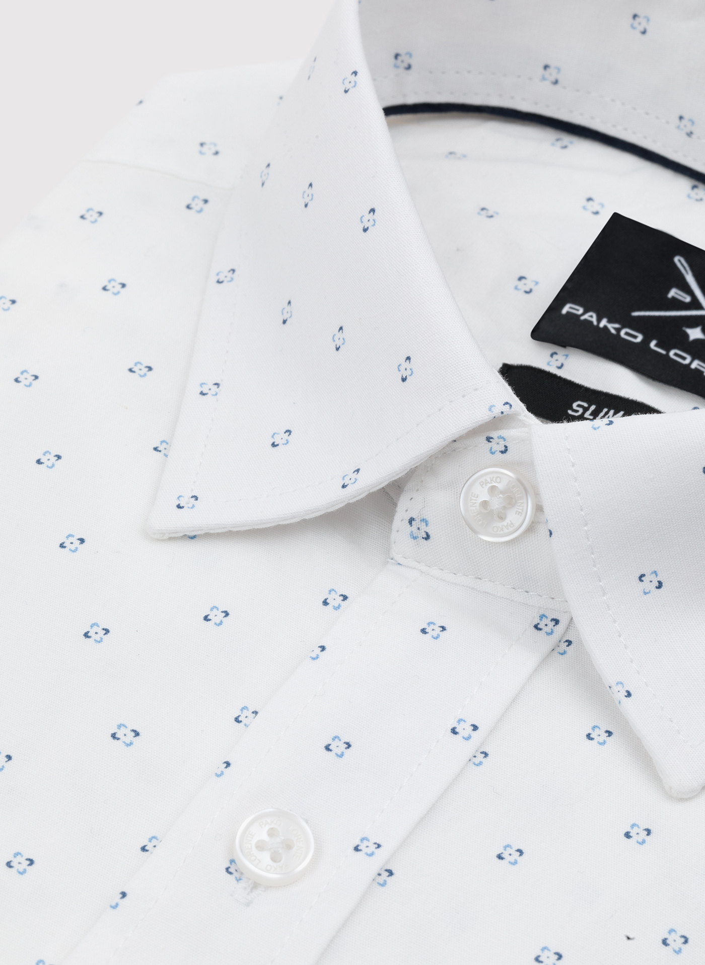 Biała koszula z długimi rękawami w mikrowzór P24SF-1X-023-B-S -Pako Lorente - Pako Lorente
