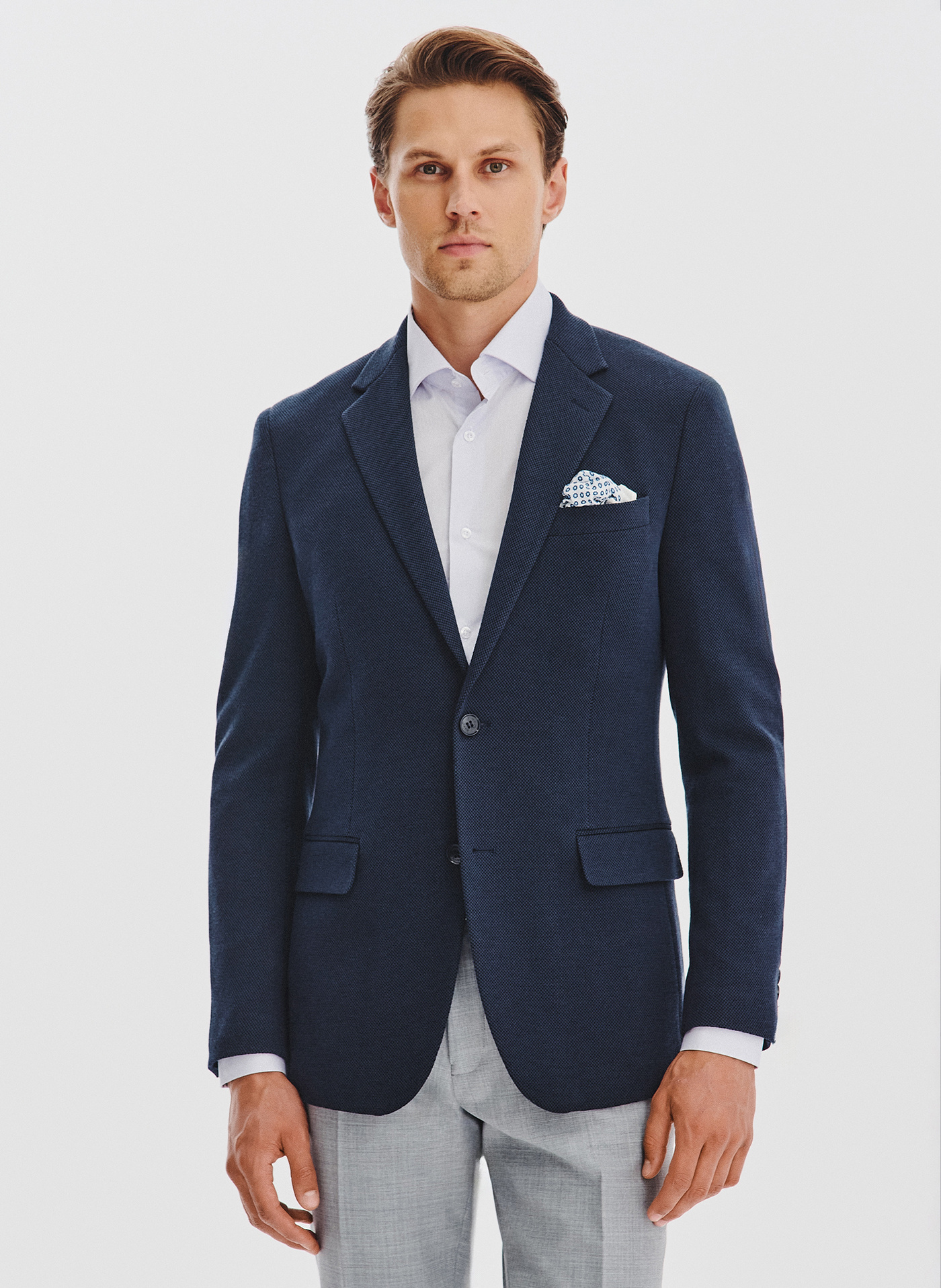 Granatowa żakardowa marynarka męska - Pako Lorente