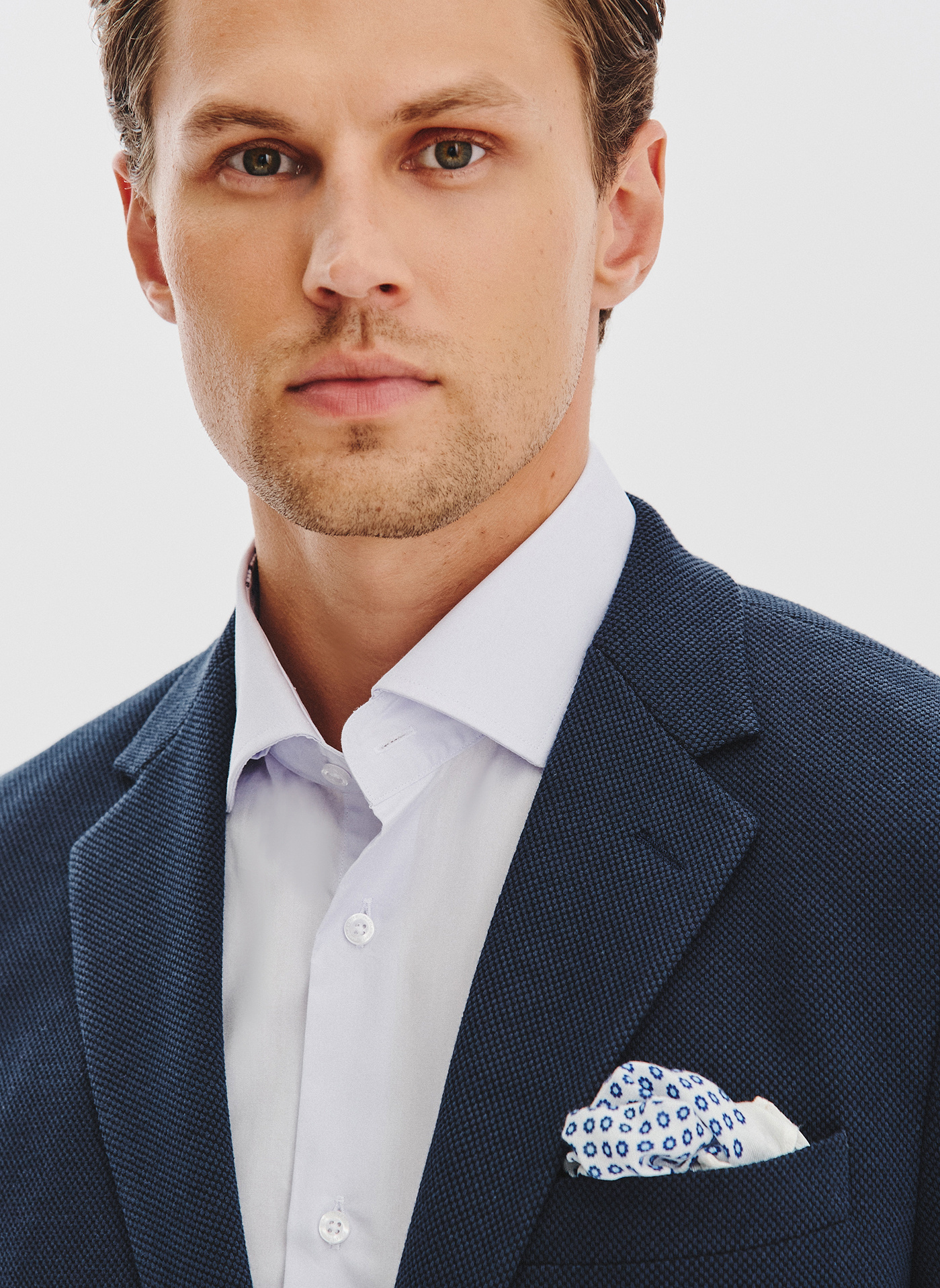 Granatowa żakardowa marynarka męska - Pako Lorente