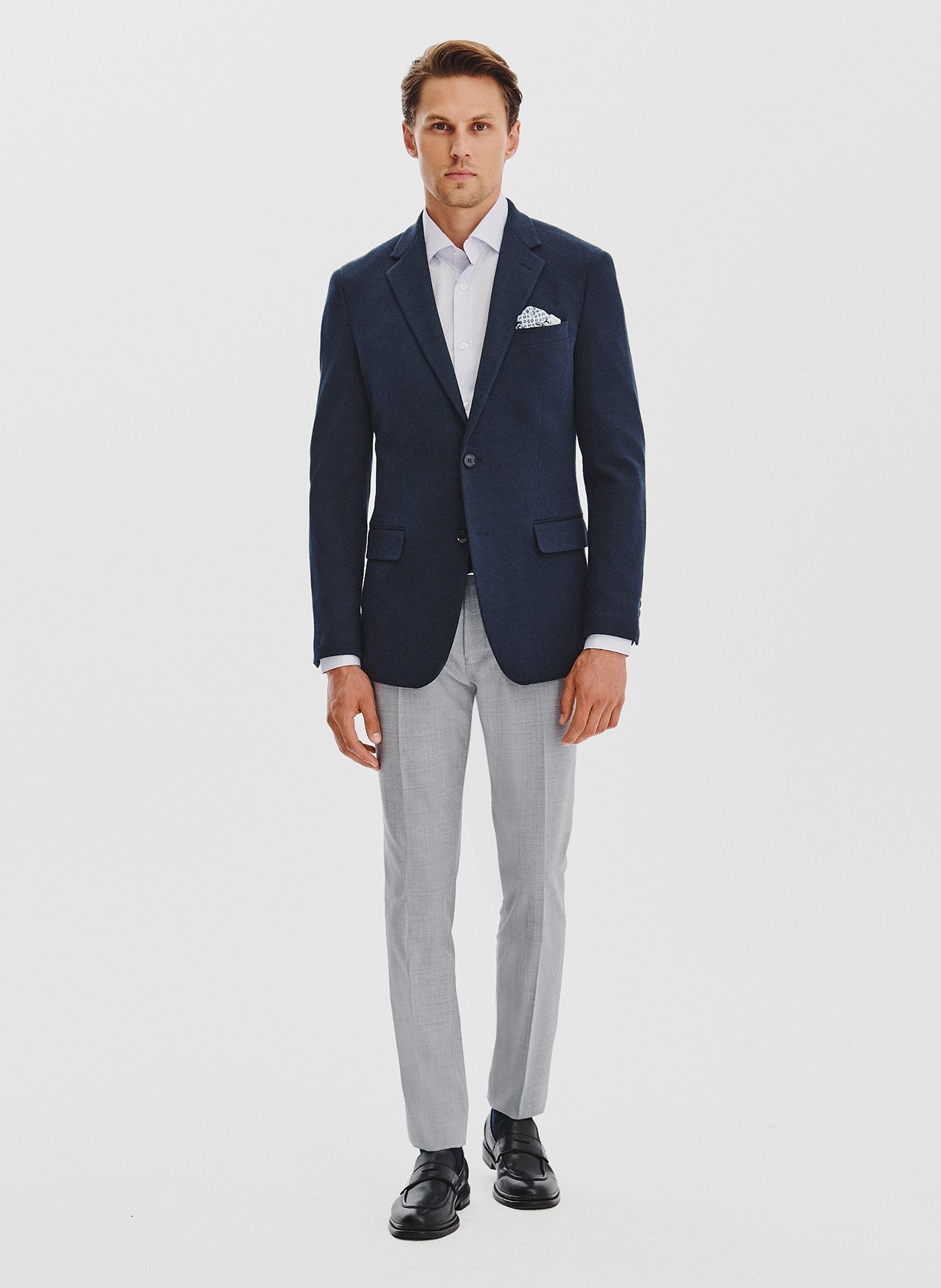 Granatowa żakardowa marynarka męska - Pako Lorente