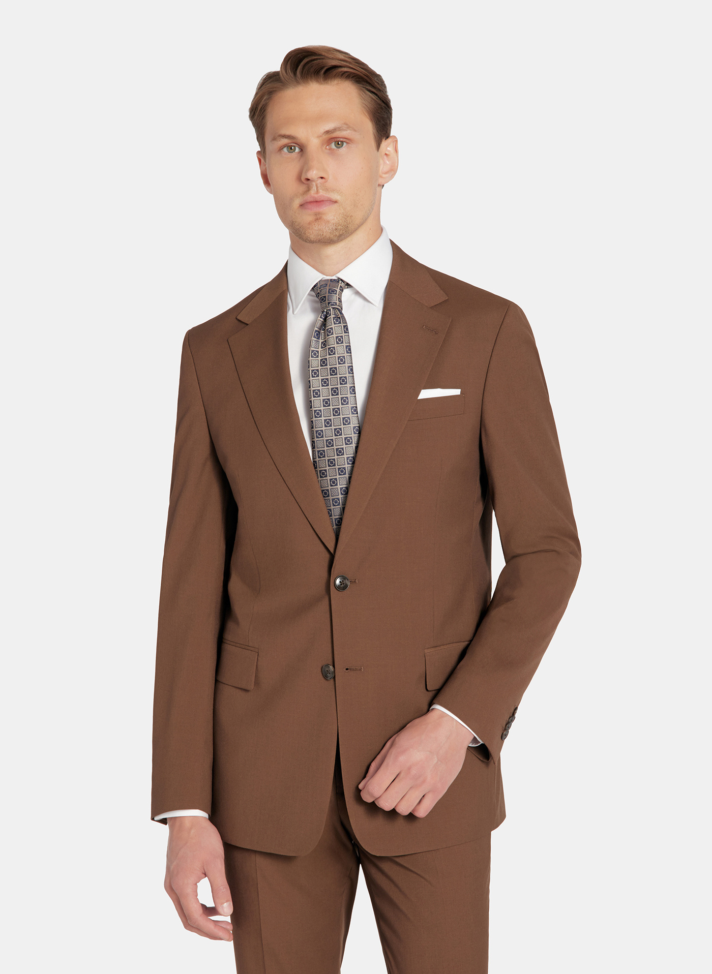 PAKO LORENTE - Gładki brązowy garnitur męski - Pako Lorente