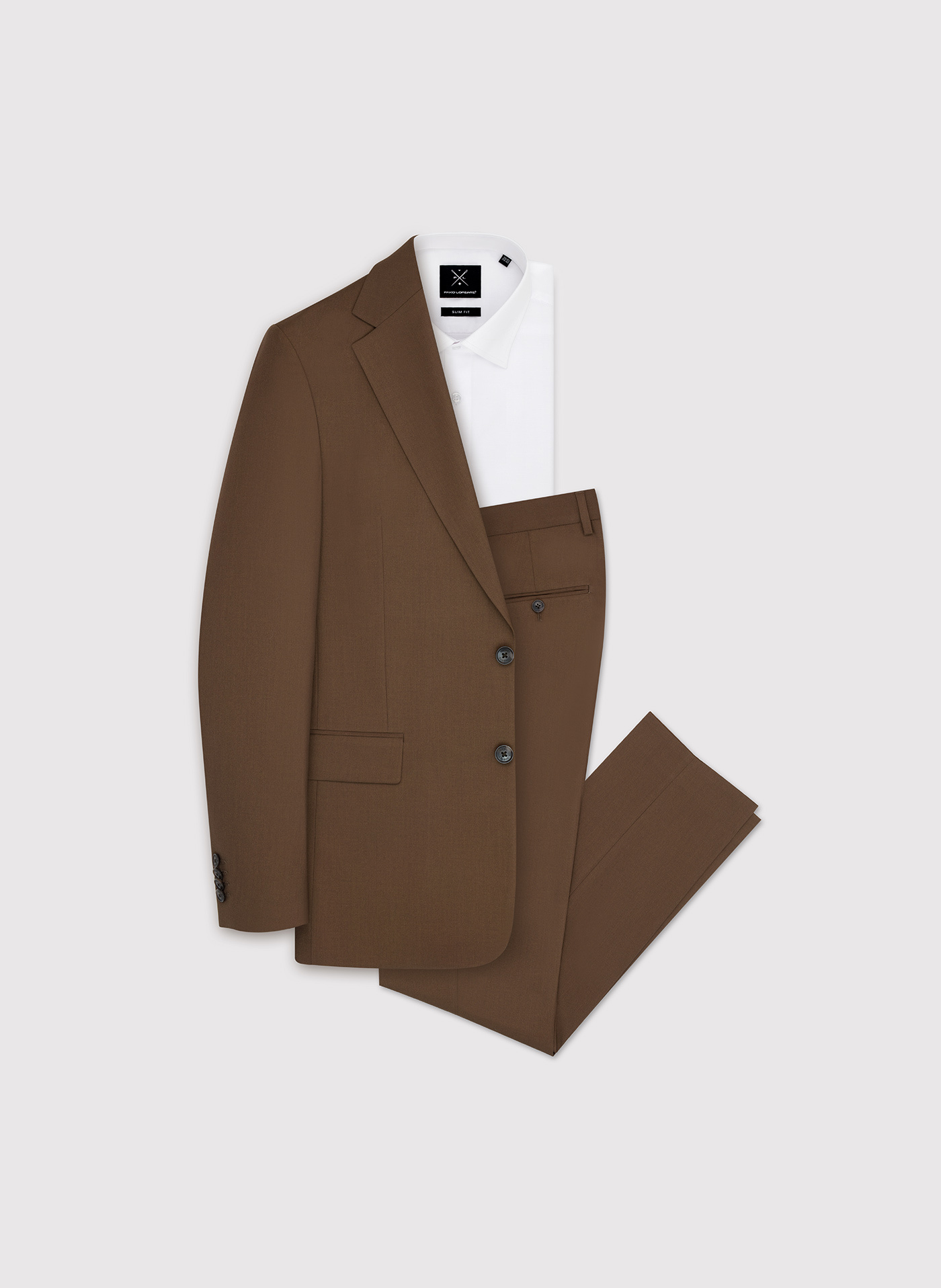 PAKO LORENTE - Gładki brązowy garnitur męski - Pako Lorente