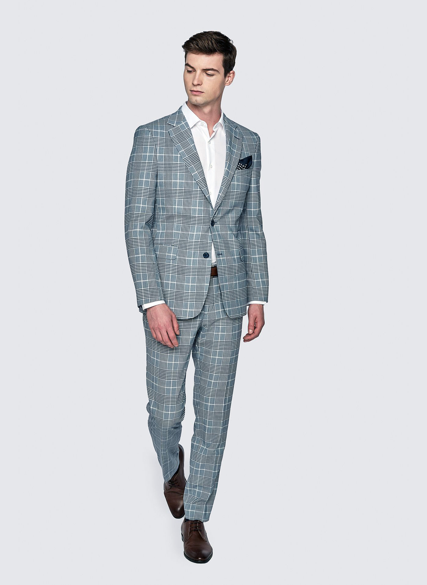 Niebieska marynarka garniturowa w kratę - Pako Lorente