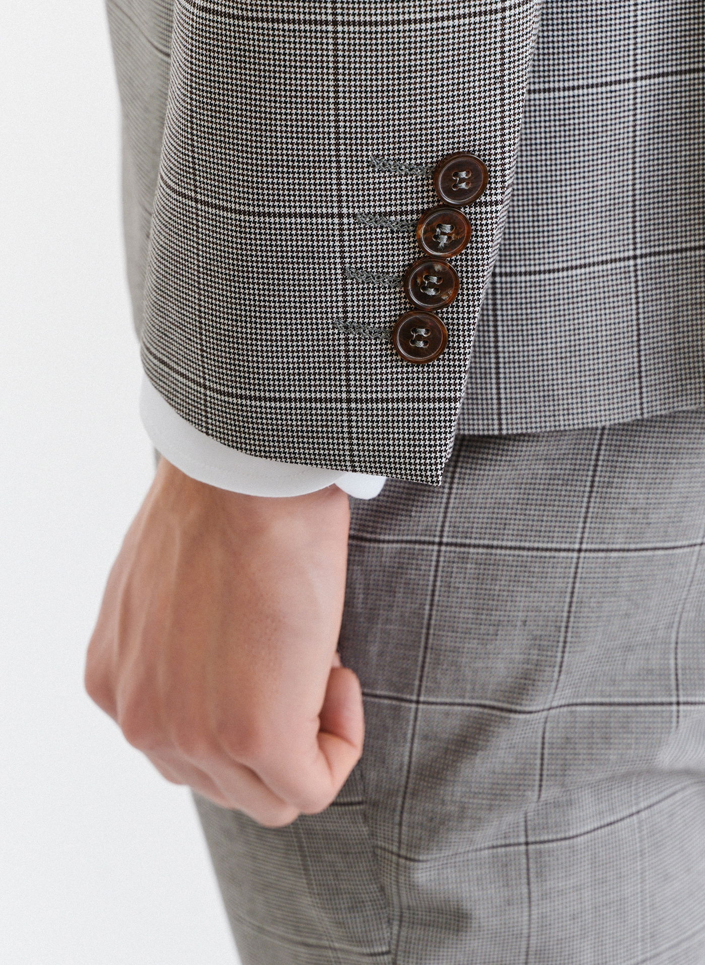 Męska marynarka garniturowa w kratę w brązowych tonach - Pako Lorente