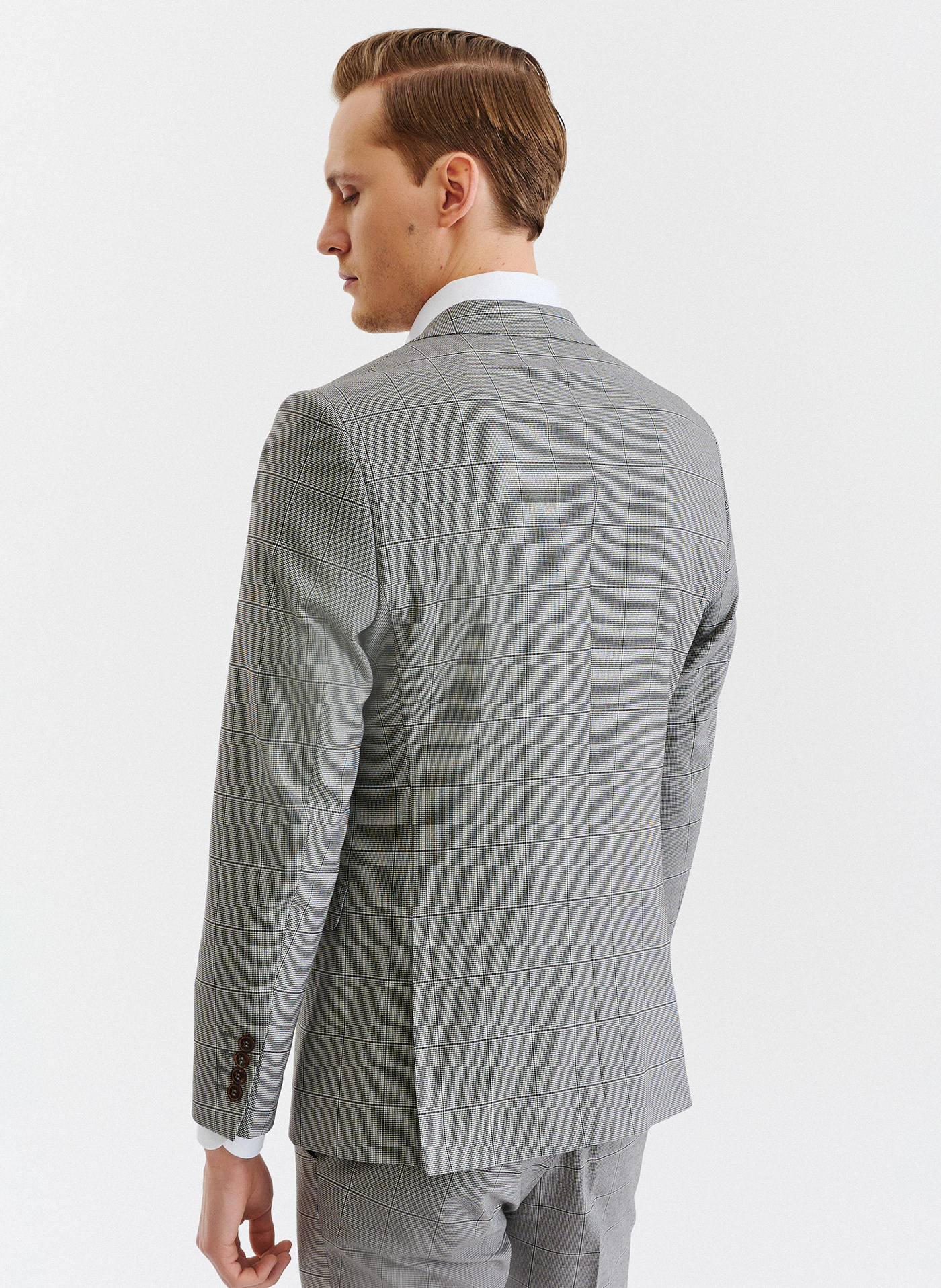 Męska marynarka garniturowa w kratę w brązowych tonach - Pako Lorente