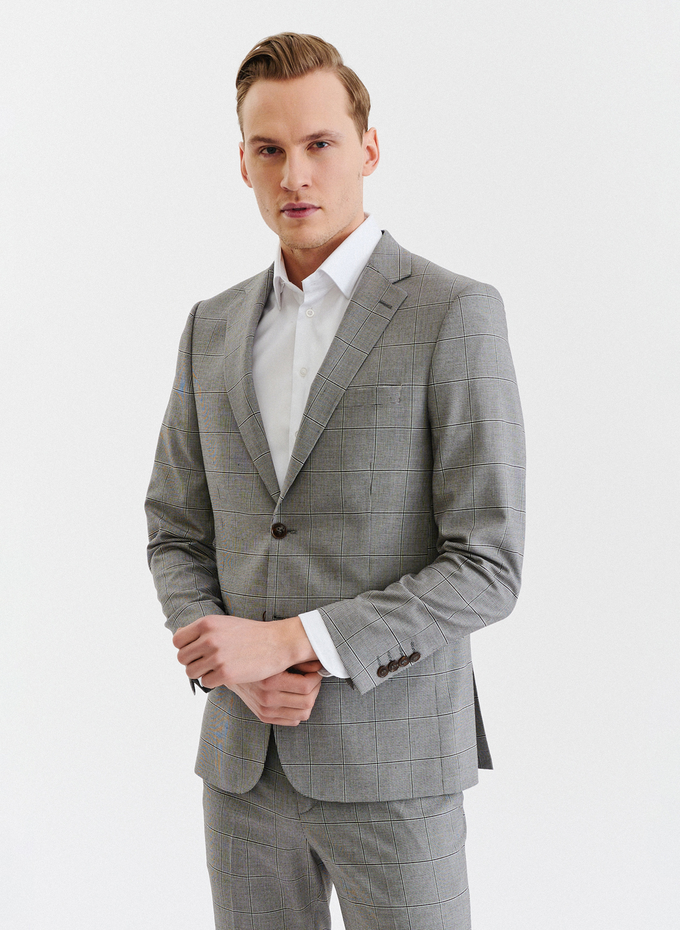 Męska marynarka garniturowa w kratę w brązowych tonach - Pako Lorente