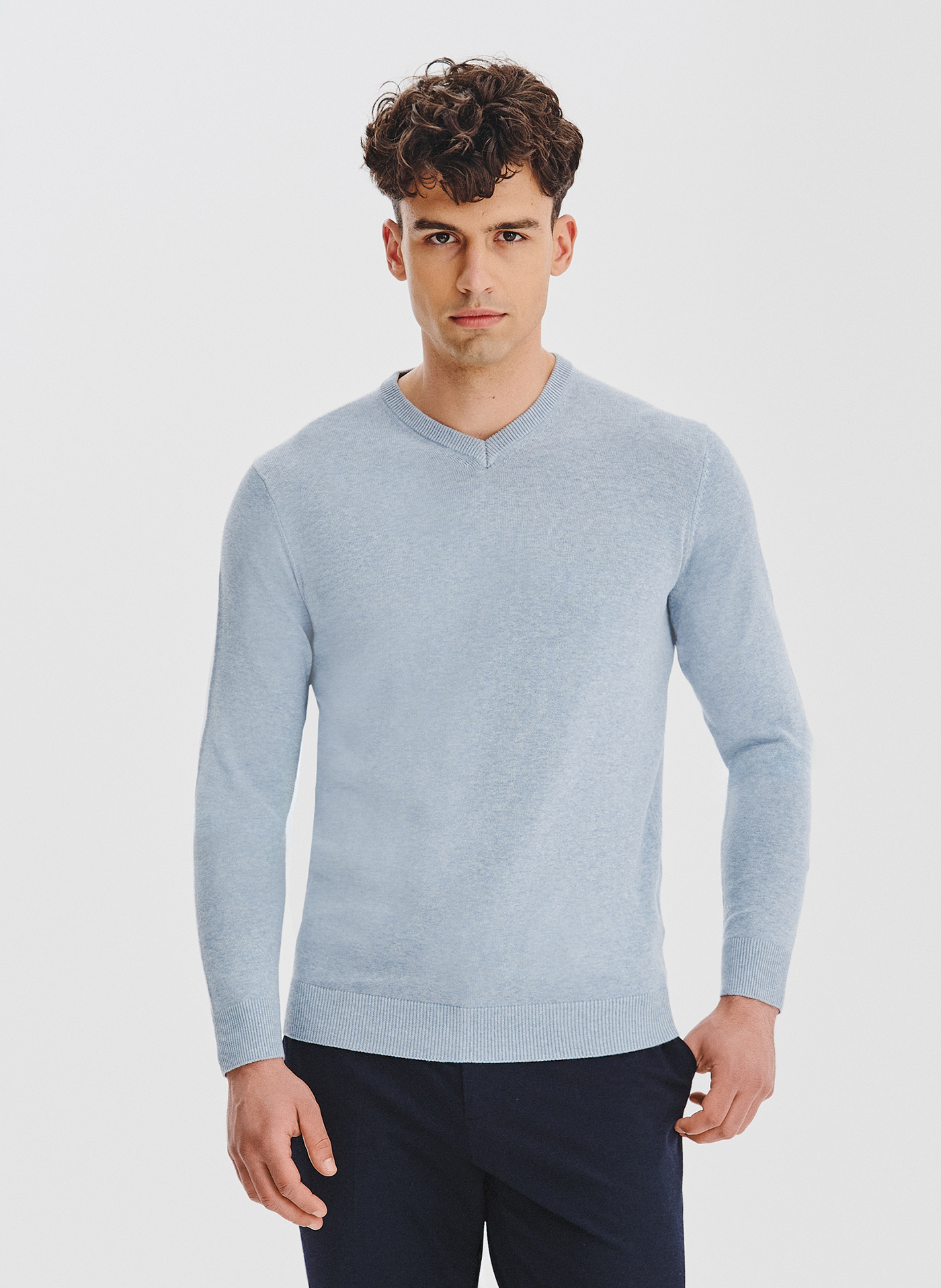 PAKO LORENTE - Jasnoniebieski sweter męski v-neck - Pako Lorente