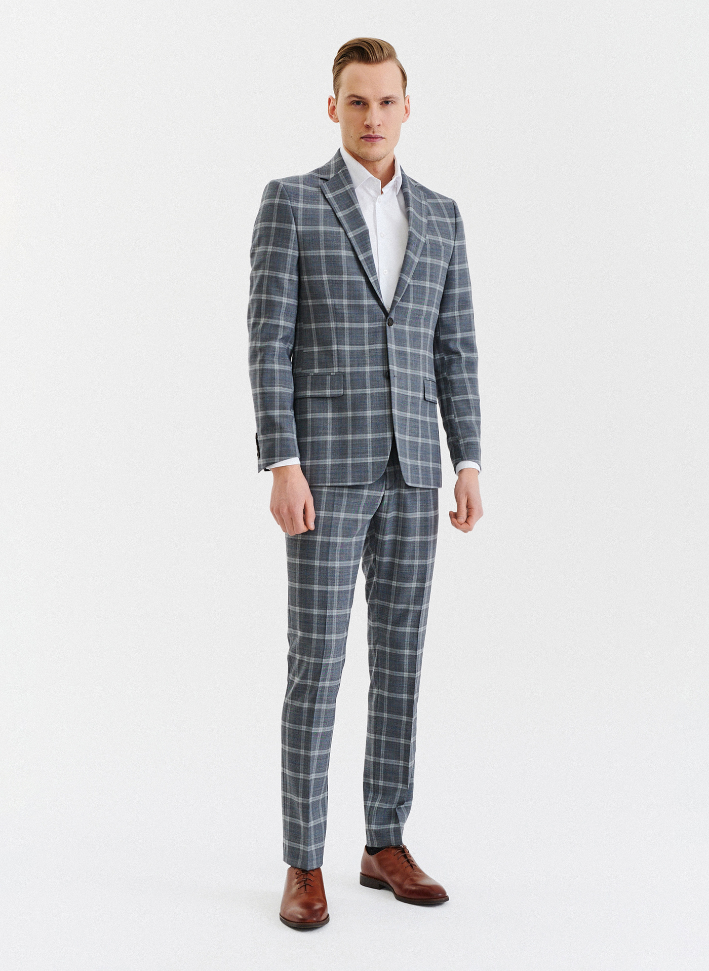 Szara marynarka garniturowa w kratę z wełną - Pako Lorente